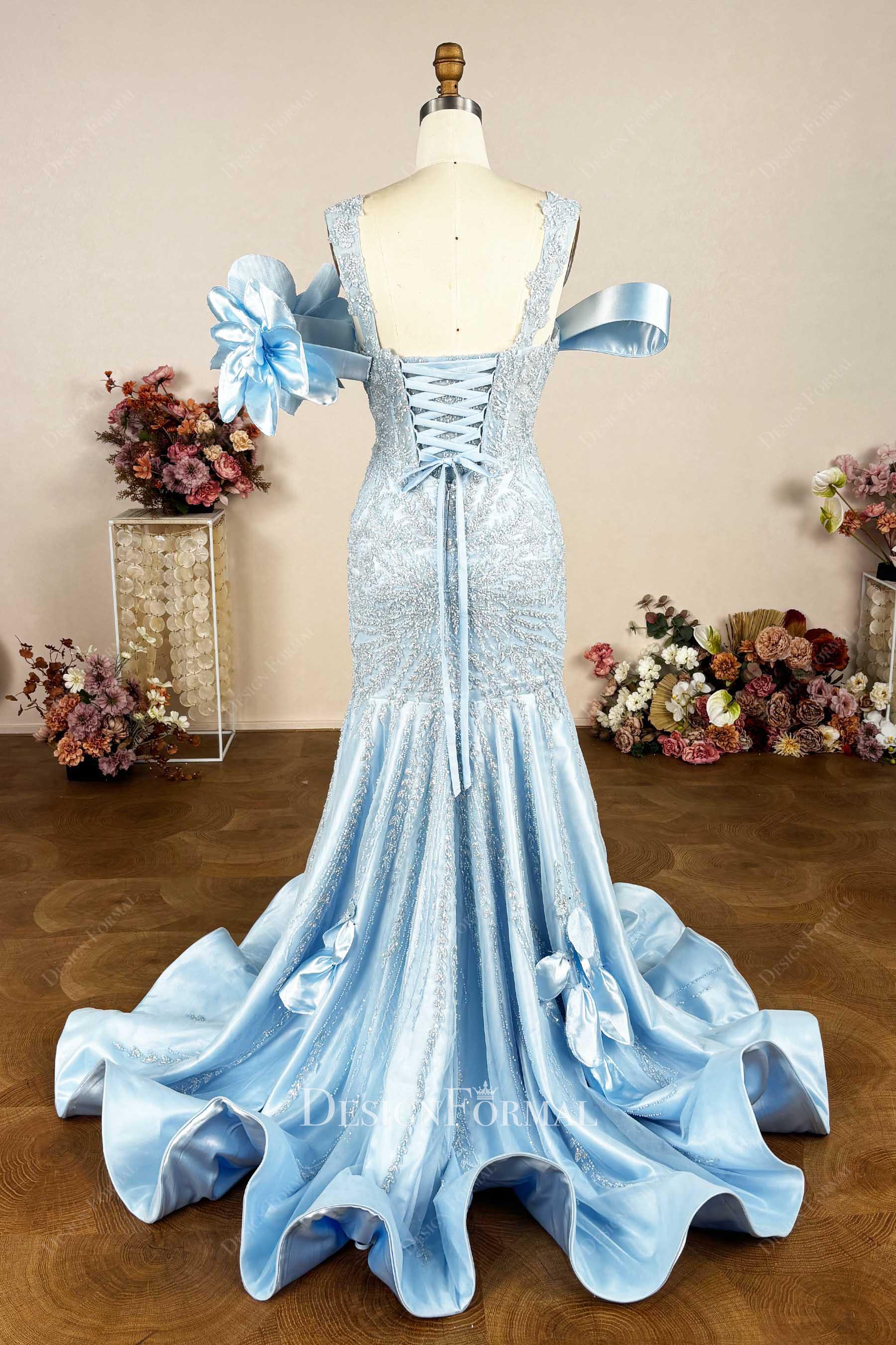 lace-up back sweep train custom dress