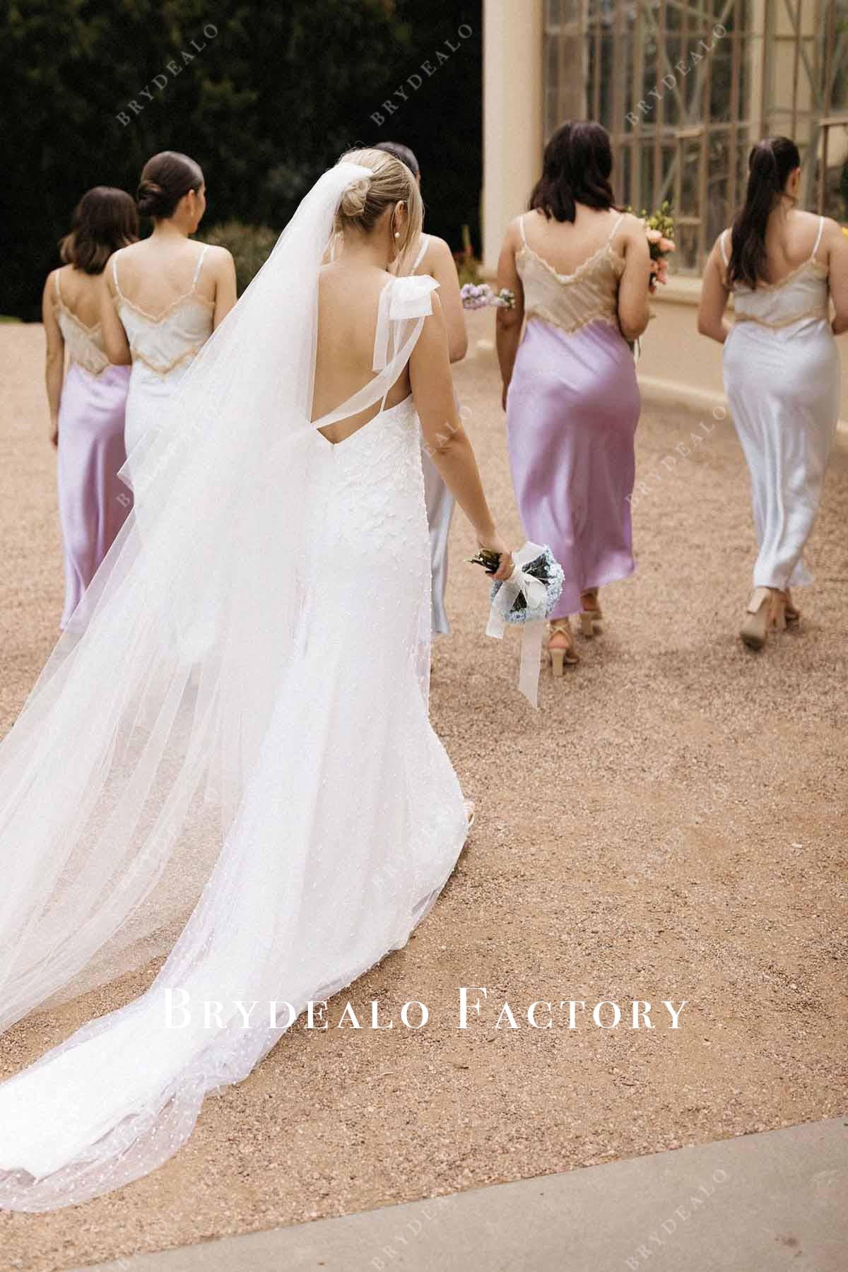 lace v back bridesmaid dress