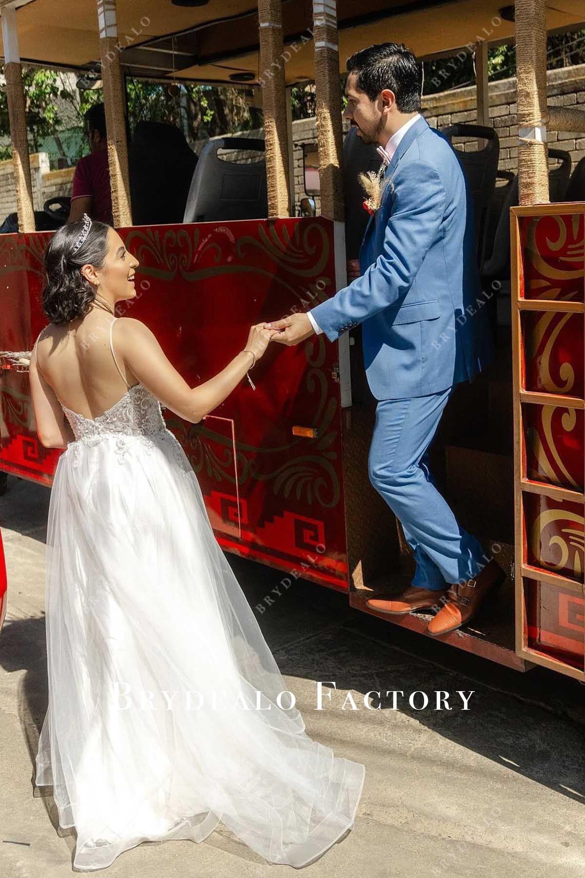 lace v back wedding dress