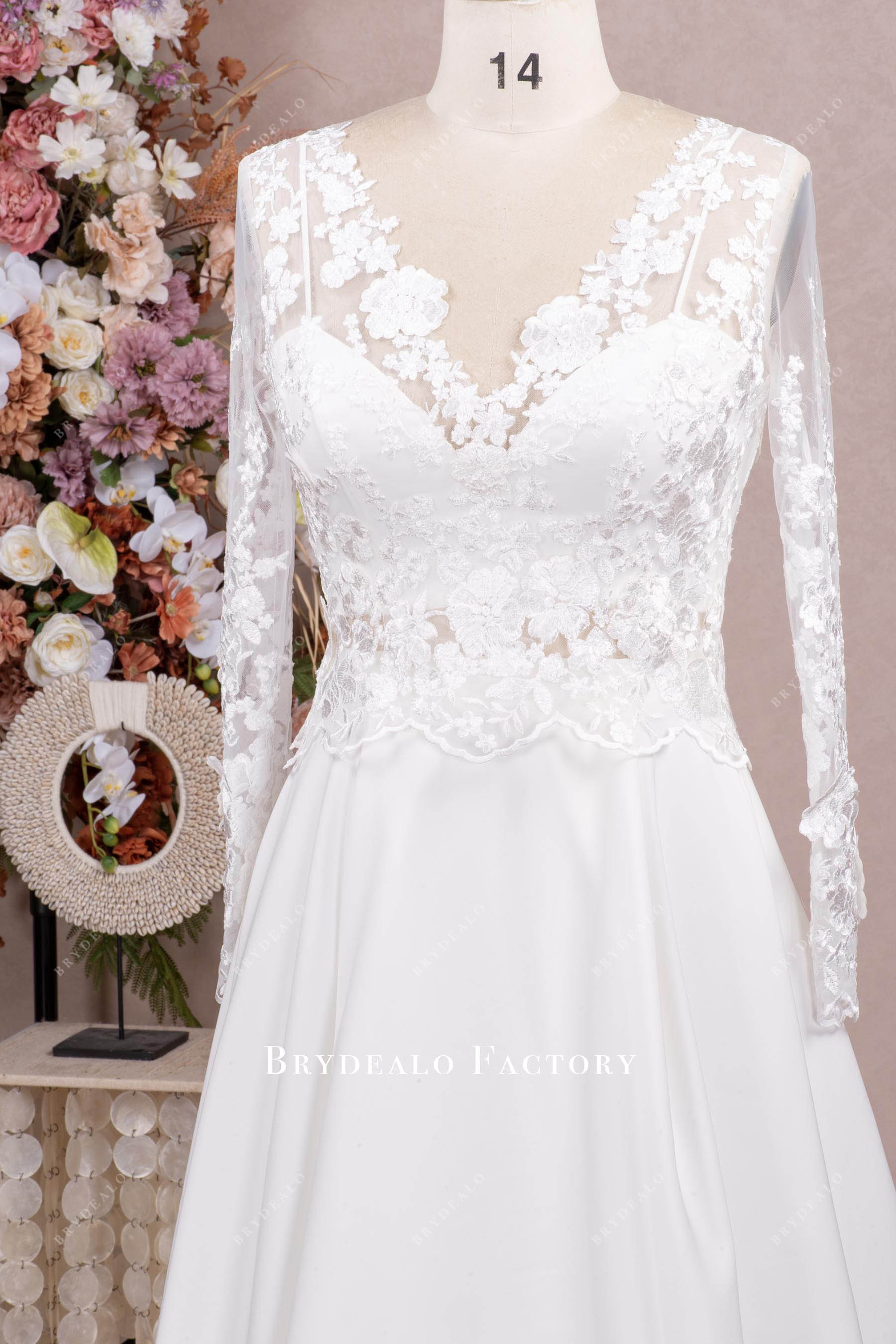 lace v neck wedding dress