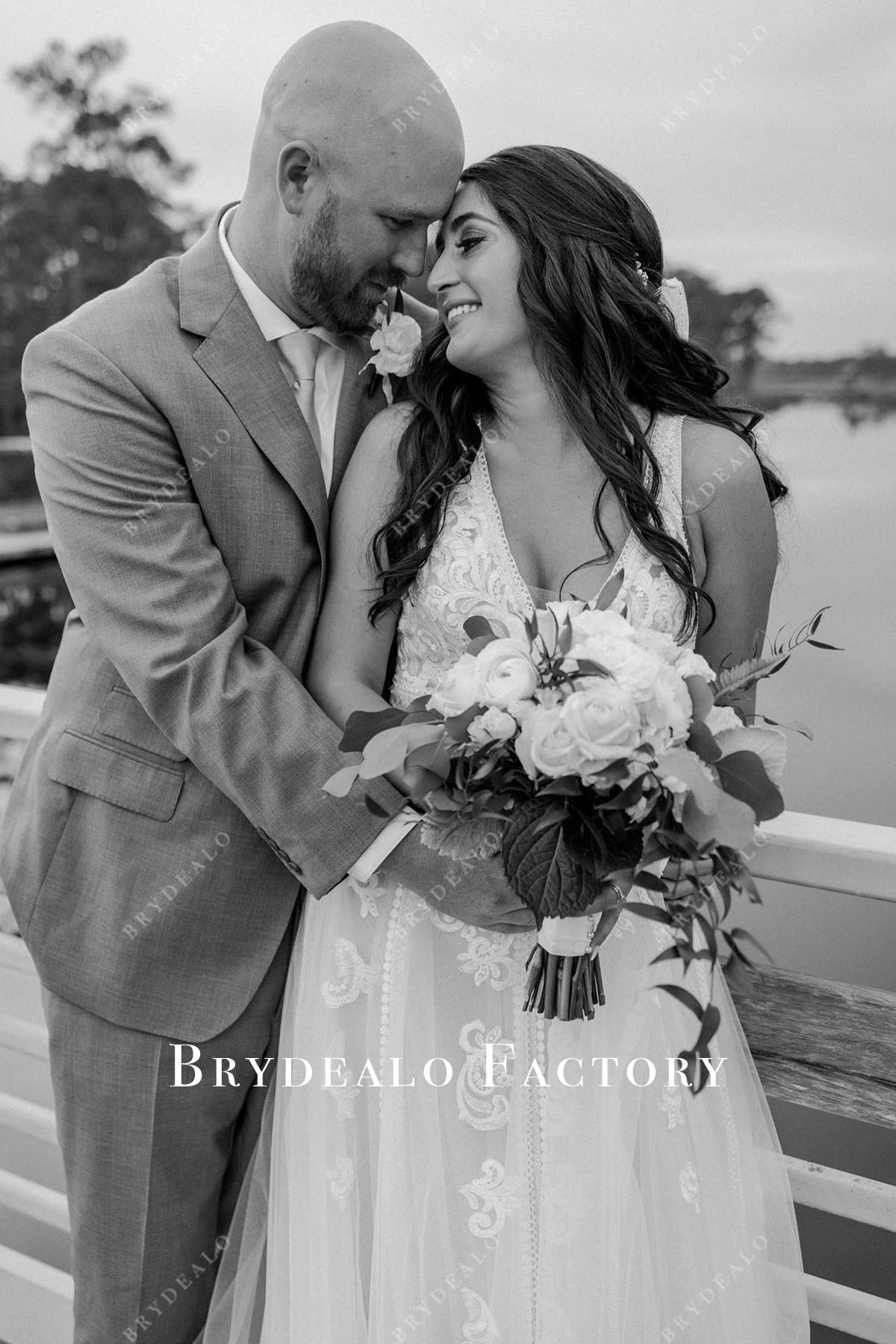 lace v neck wedding dress