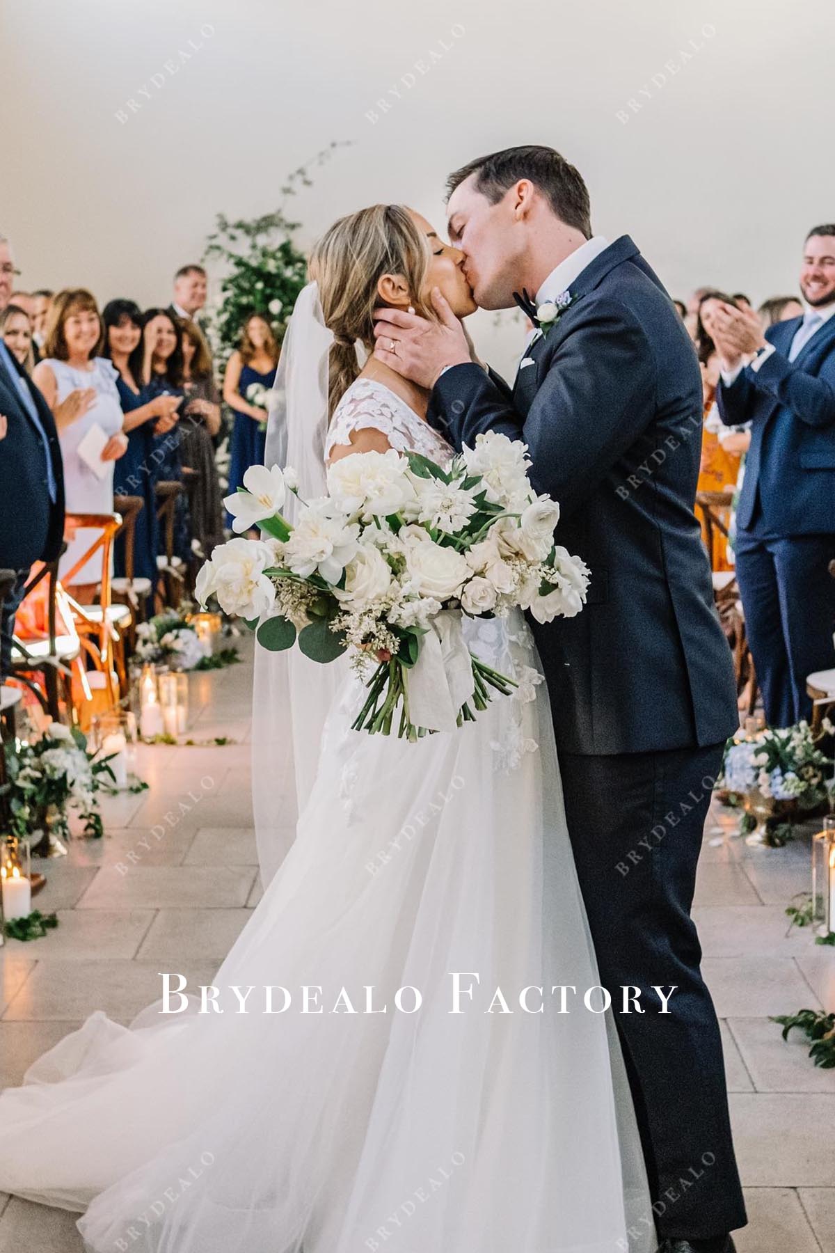 lace v neck wedding dress