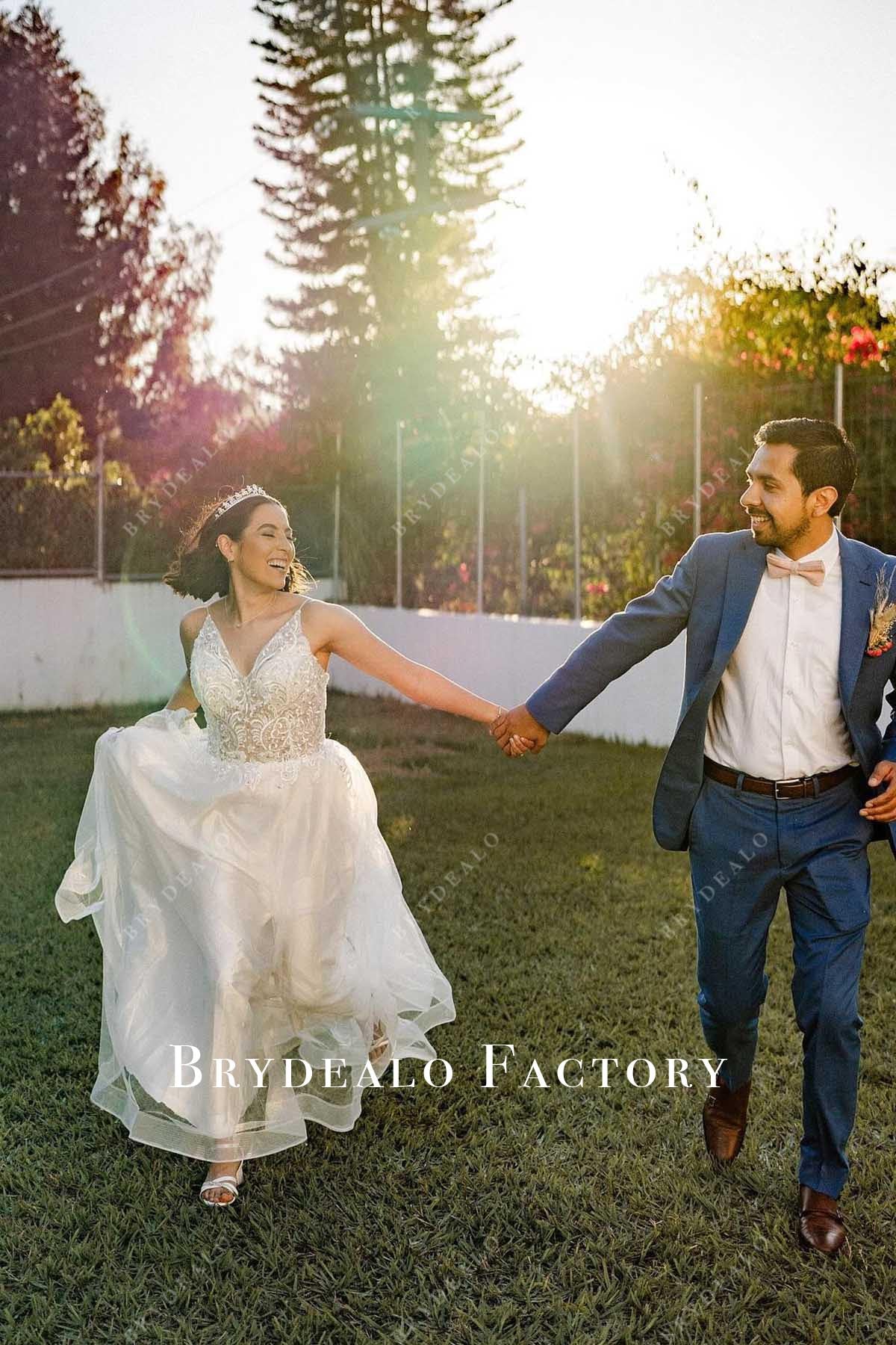 lace v neck wedding dress