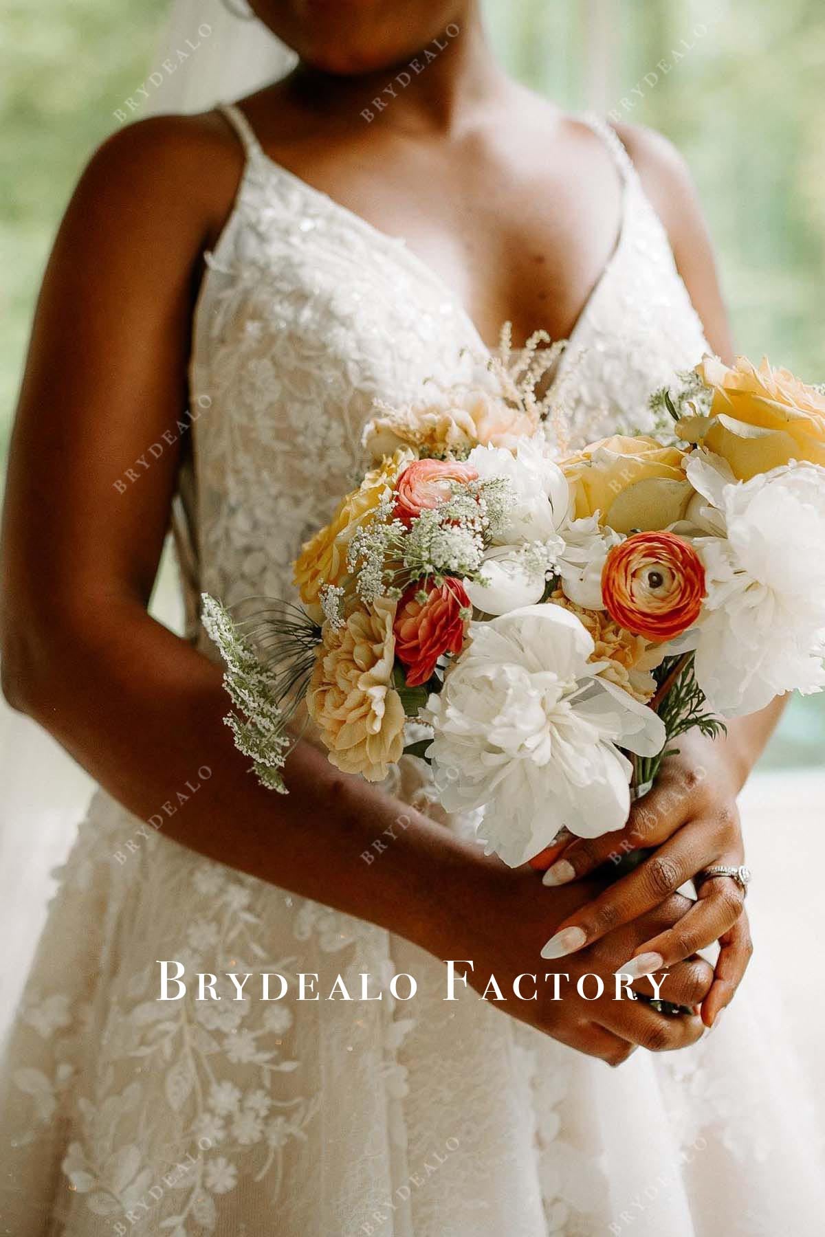 lace v neck wedding dress