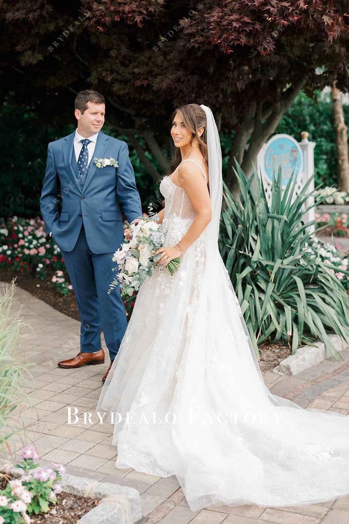 lace visible boning wedding dress