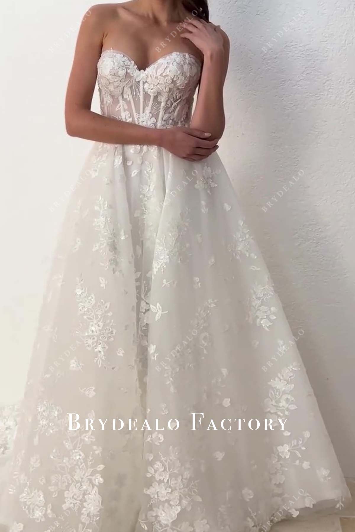 Custom Strapless Lace Illusion Corset Destination Wedding Dress