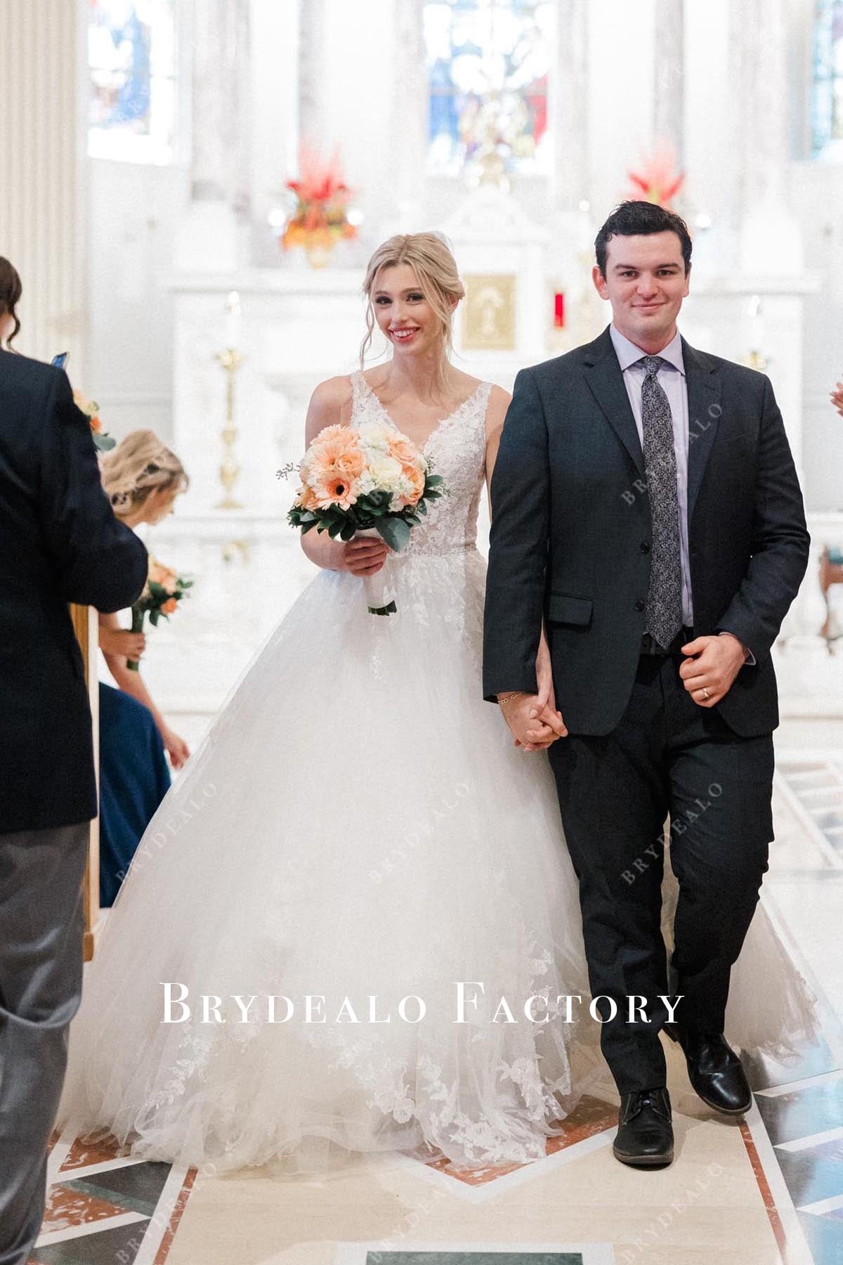 lace wide straps wedding dress