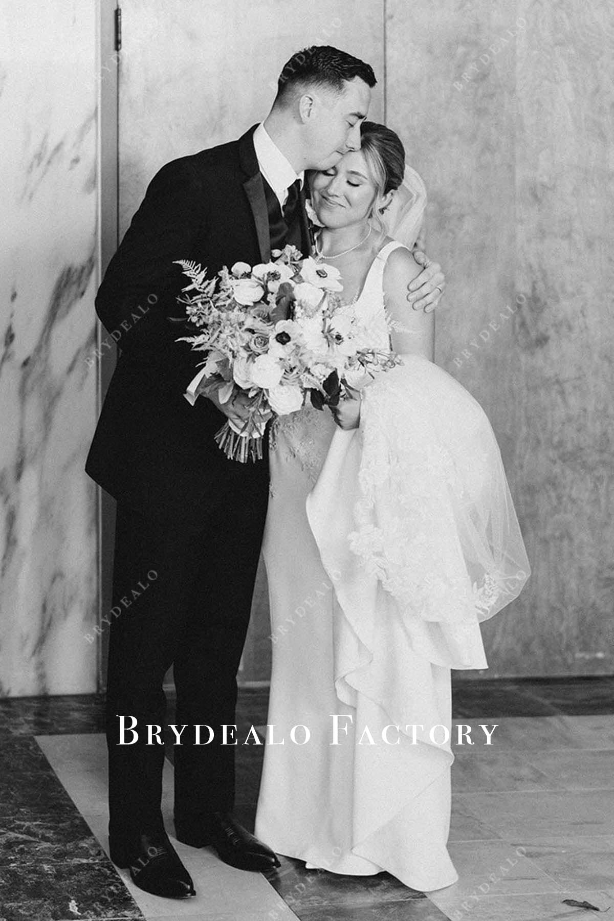 lace wide straps wedding dress