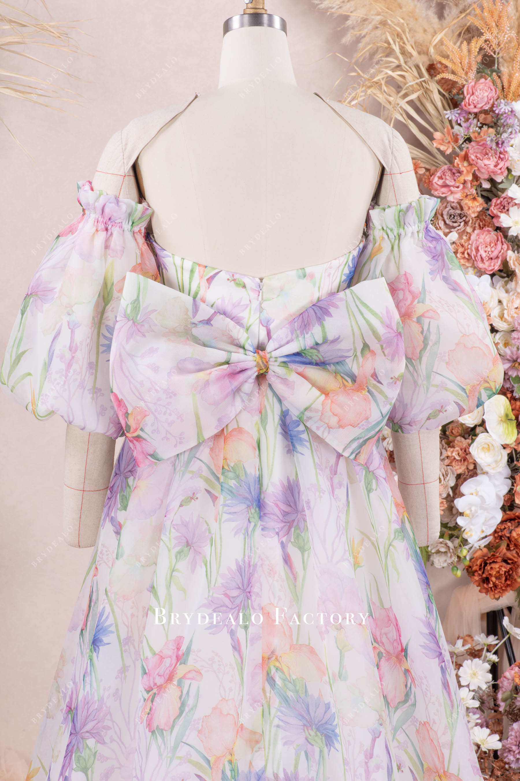 large bowknot floral bridal dress