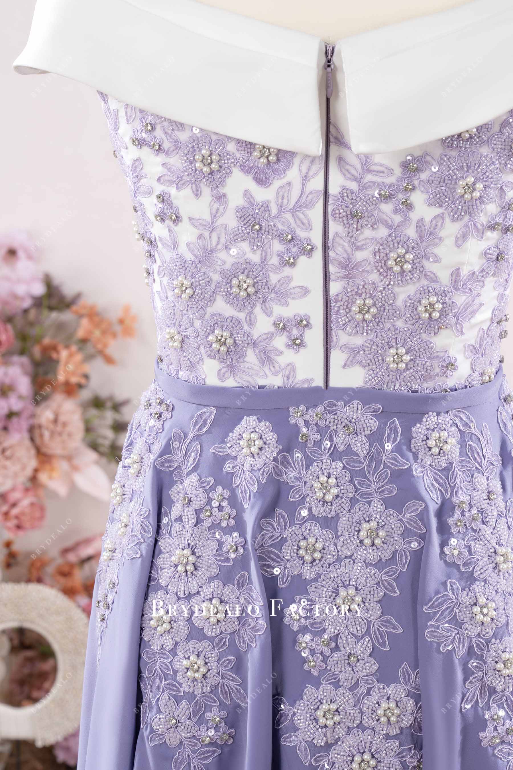 lavender beaded lace formal dress