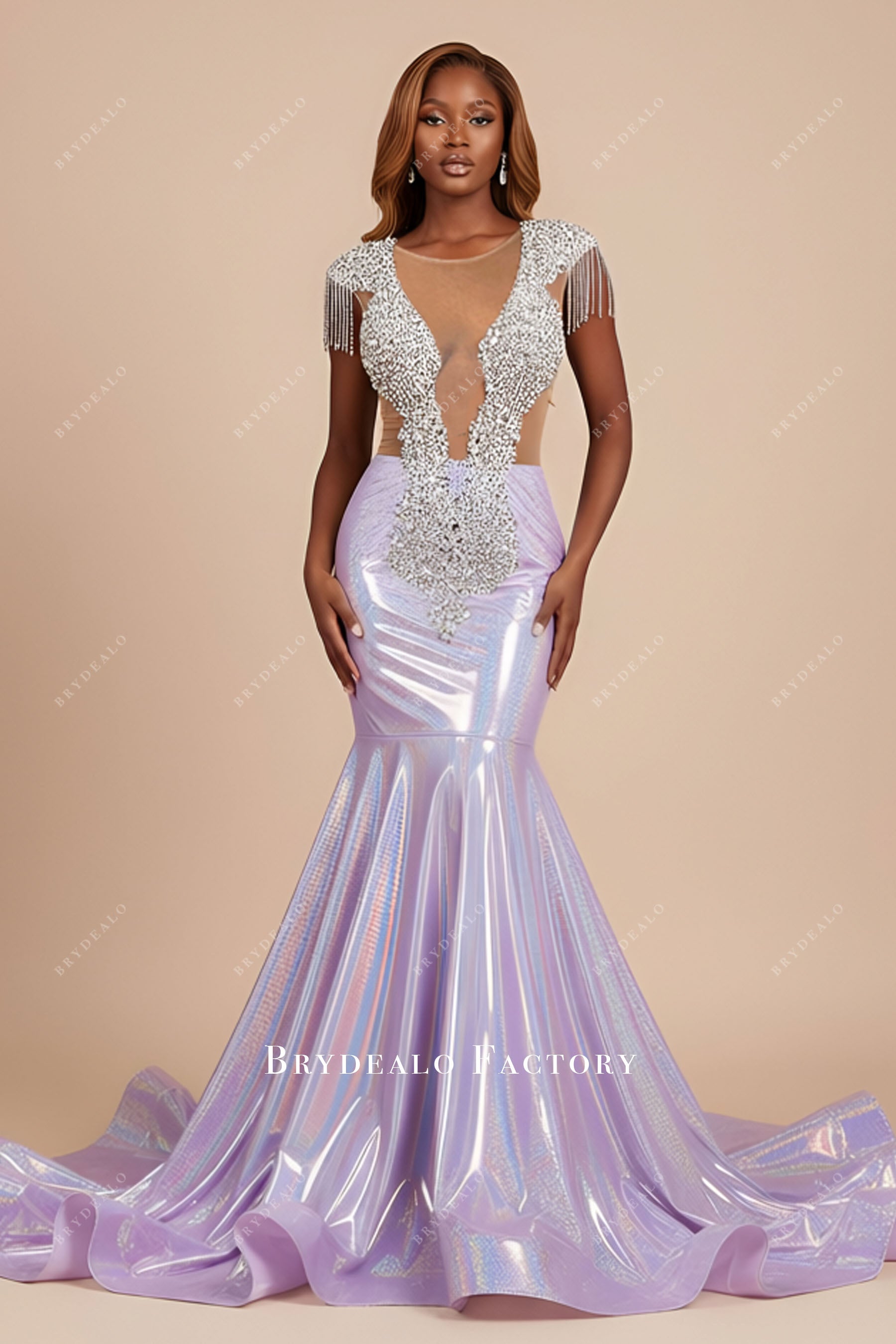 Luxury Galaxy Lilac Rhinestone Mermaid Stretchy Prom Dress Luxury Galaxy Lilac Rhinestone Mermaid Stretchy Prom Dress