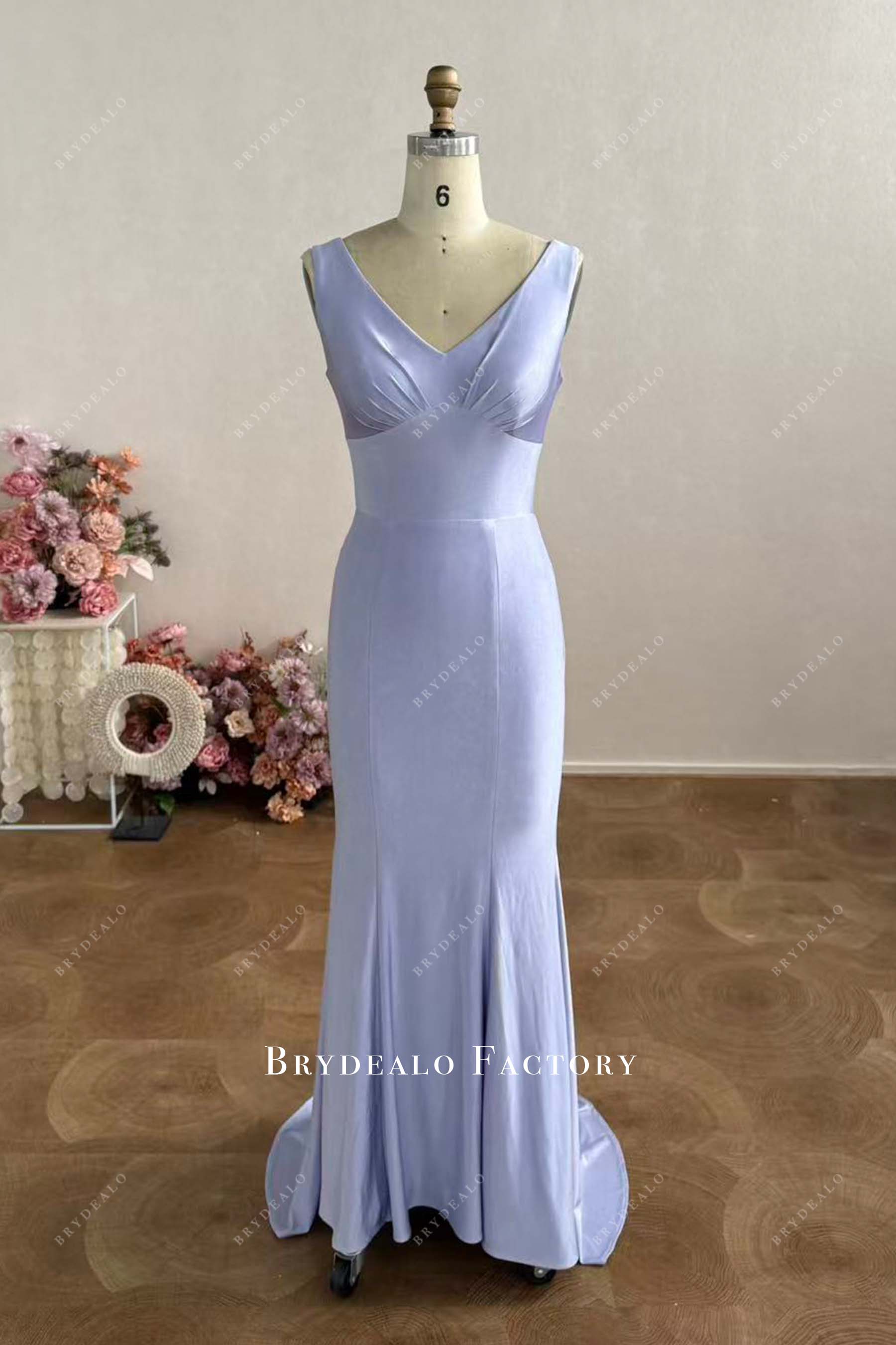 lavender jersey sleeveless bridesmaid dress