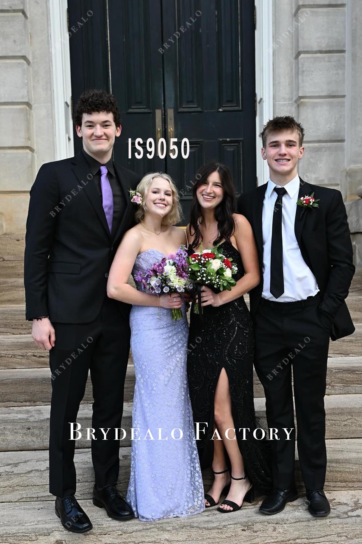 lavender lace sweetheart prom dress