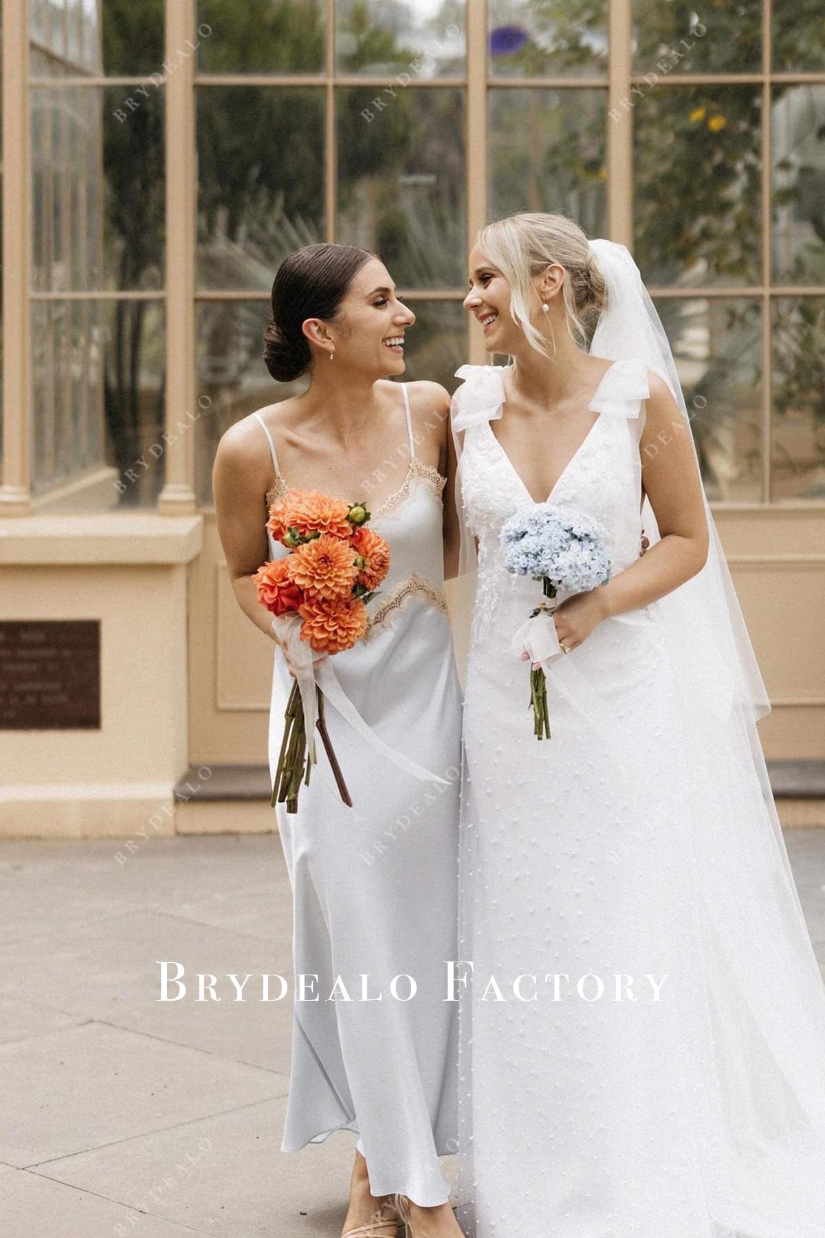 light blue spaghetti straps bridesmaid dress