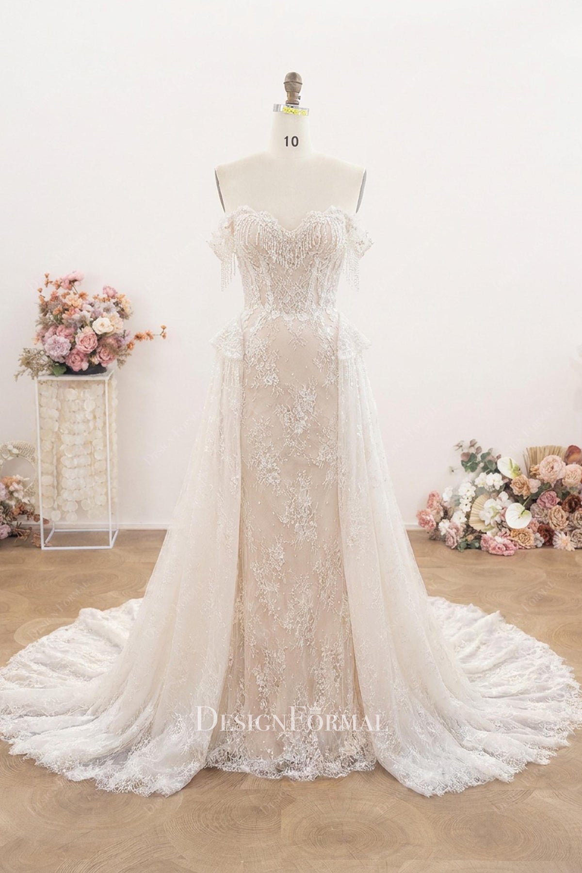 Modern Luxury Lace Crystal Tassel Mermaid Wedding Dress