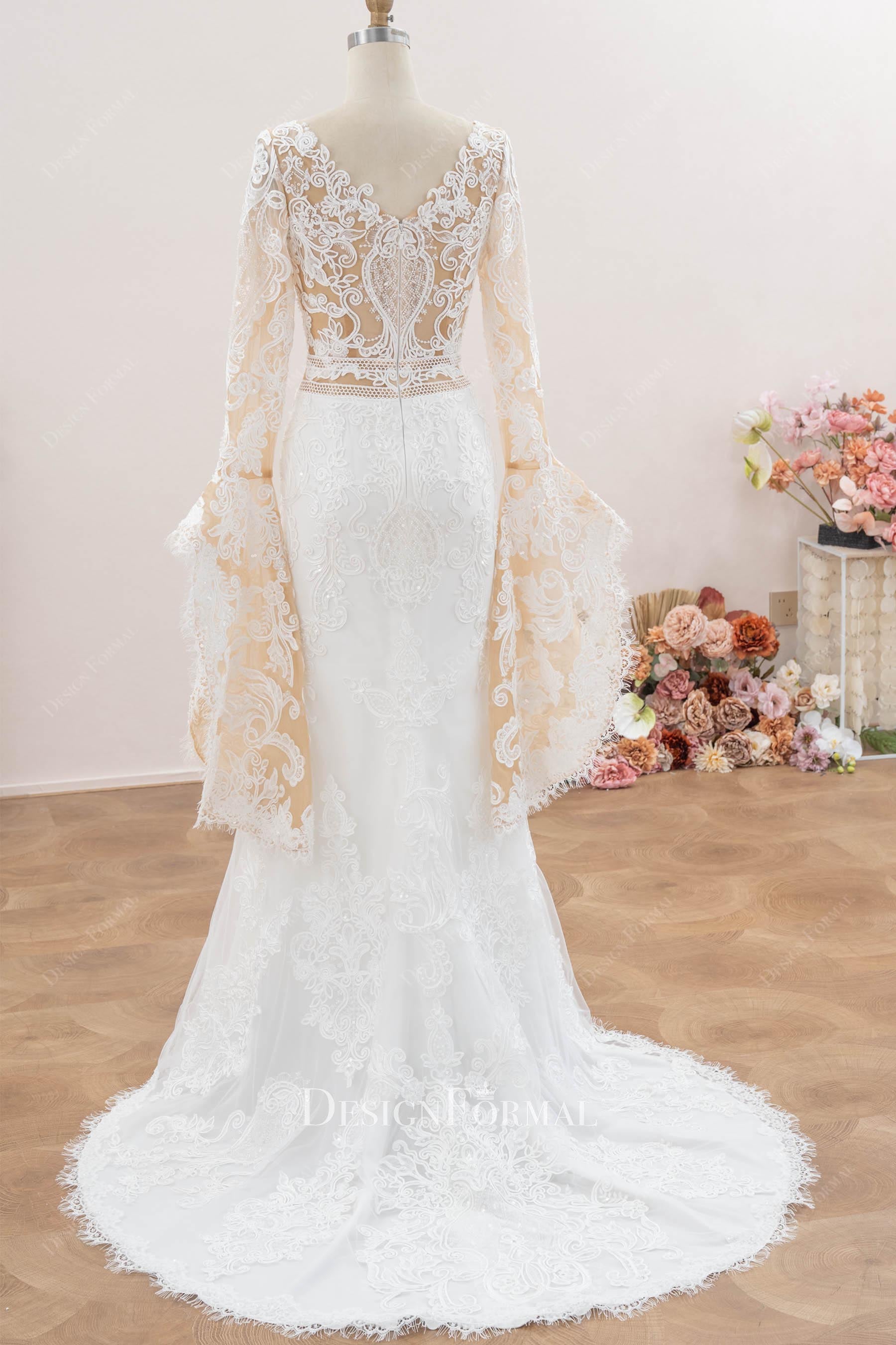light ivory lace illusion v back dress