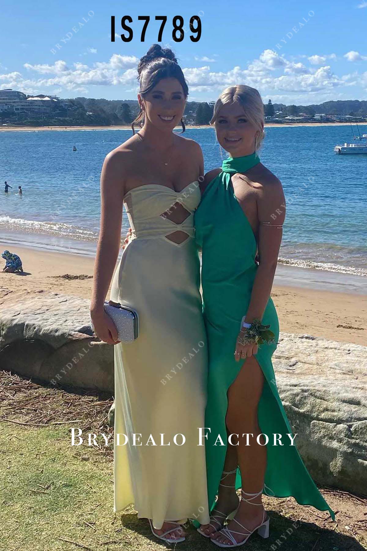 light yellow strapless homecoming dress