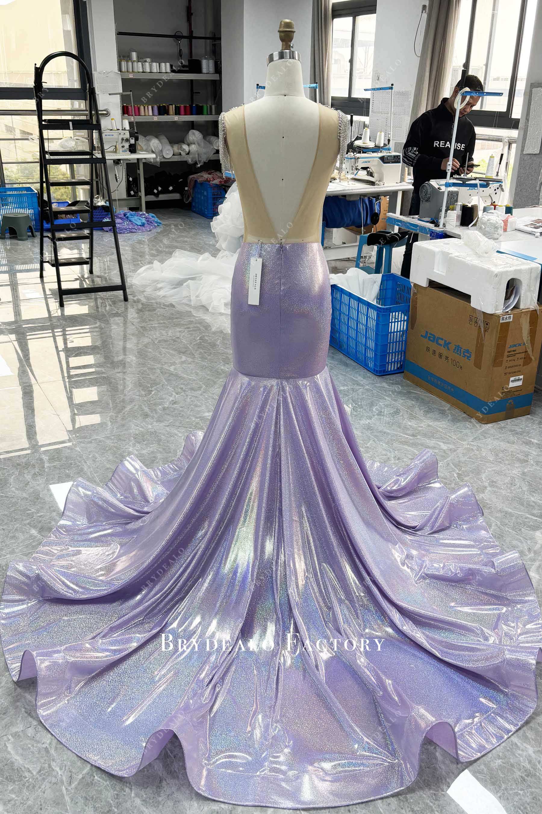 original lilac galaxy ruffled prom dress