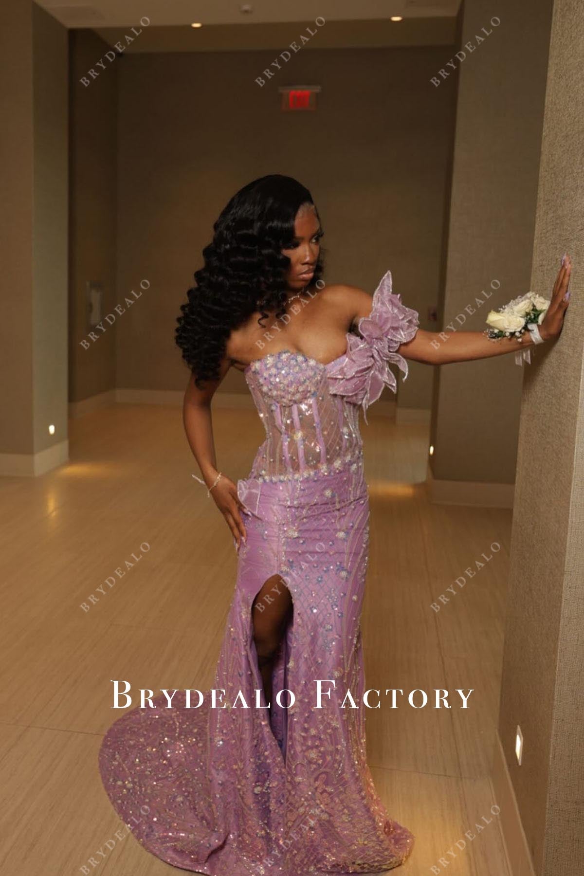lilac mermaid prom dress