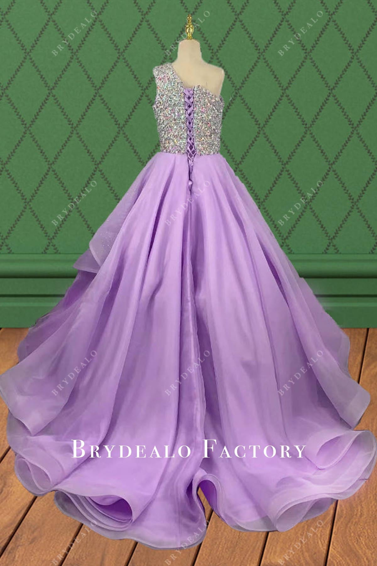 lilac one shoulder a line pageant dress