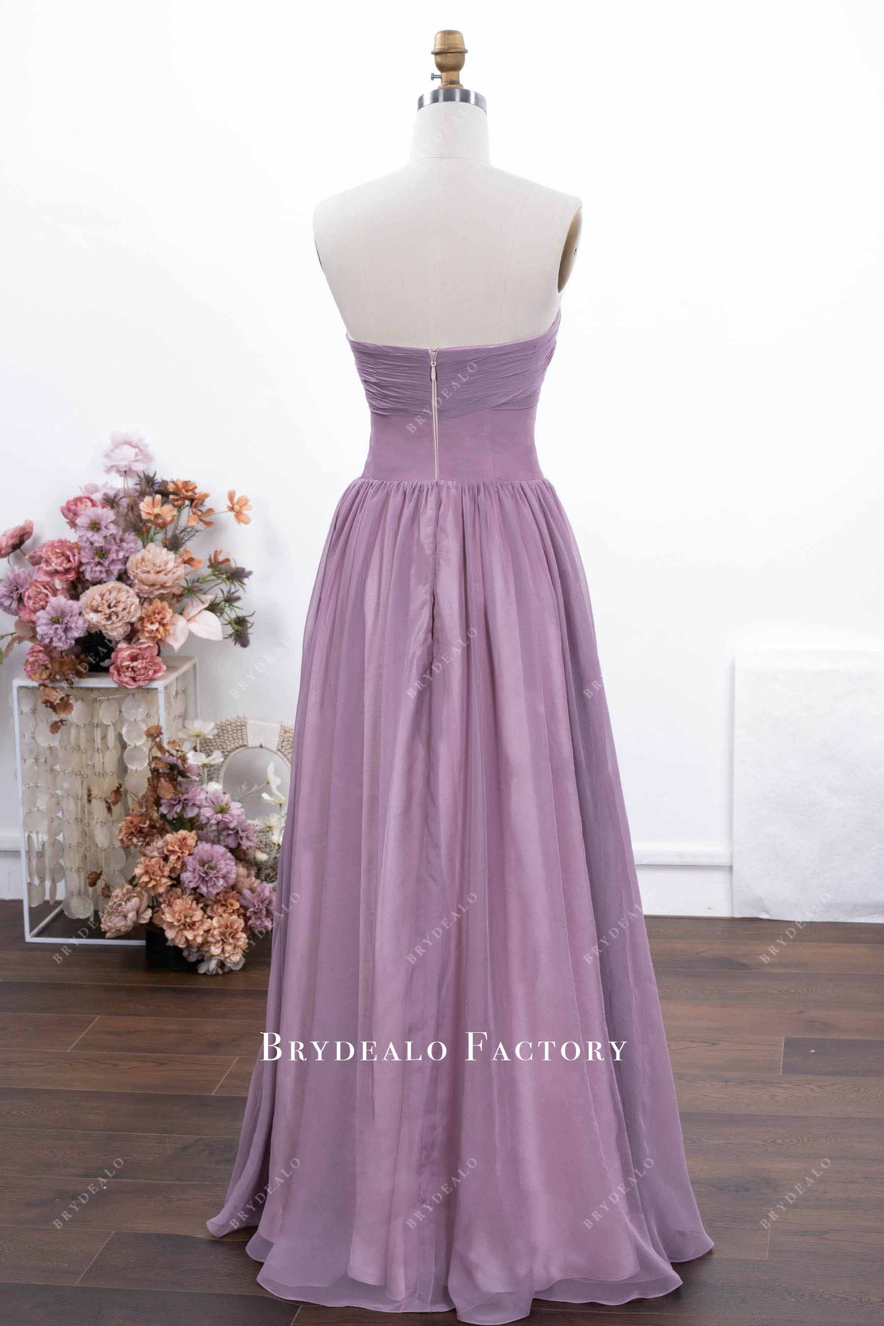 lilac open back formal dress