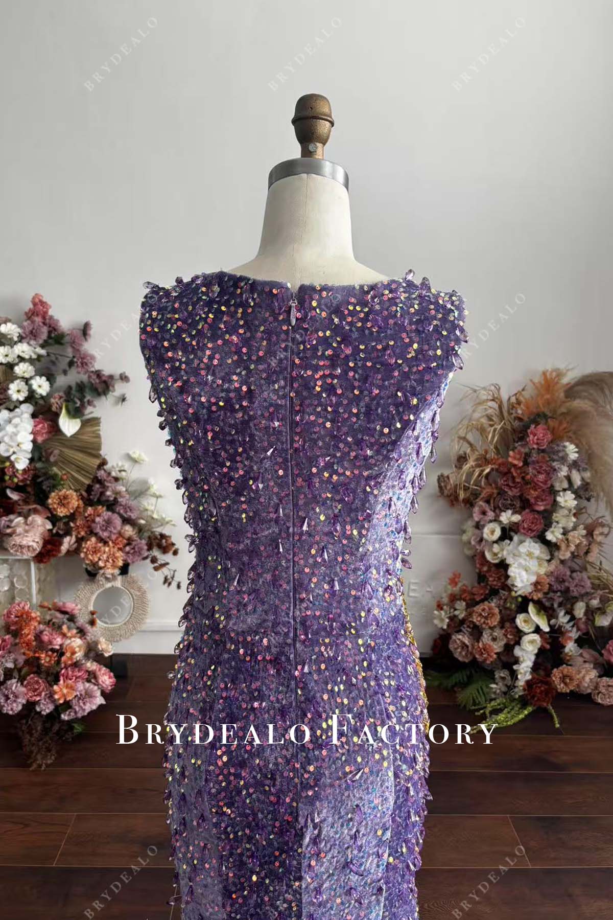 lilac sequin crystal junior prom dress