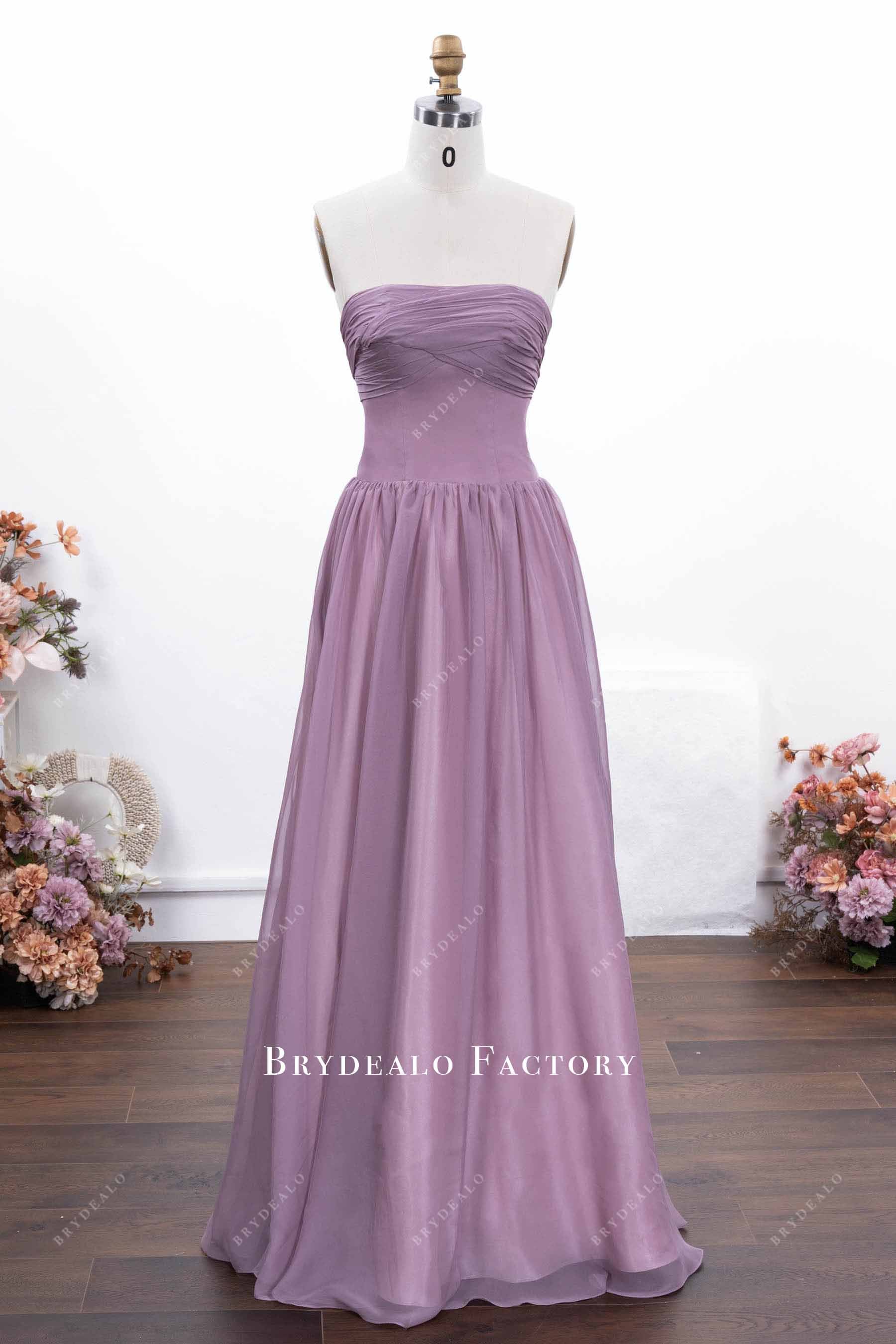 lilac strapless a line formal dress