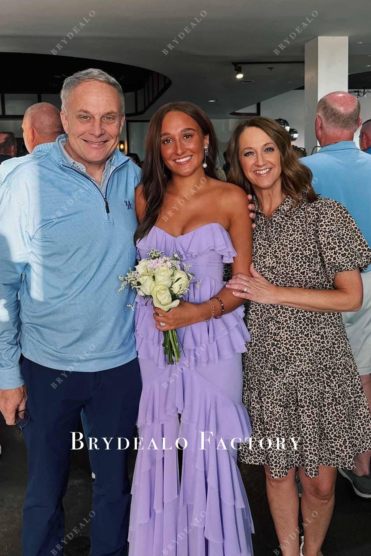 lilac strapless prom dress