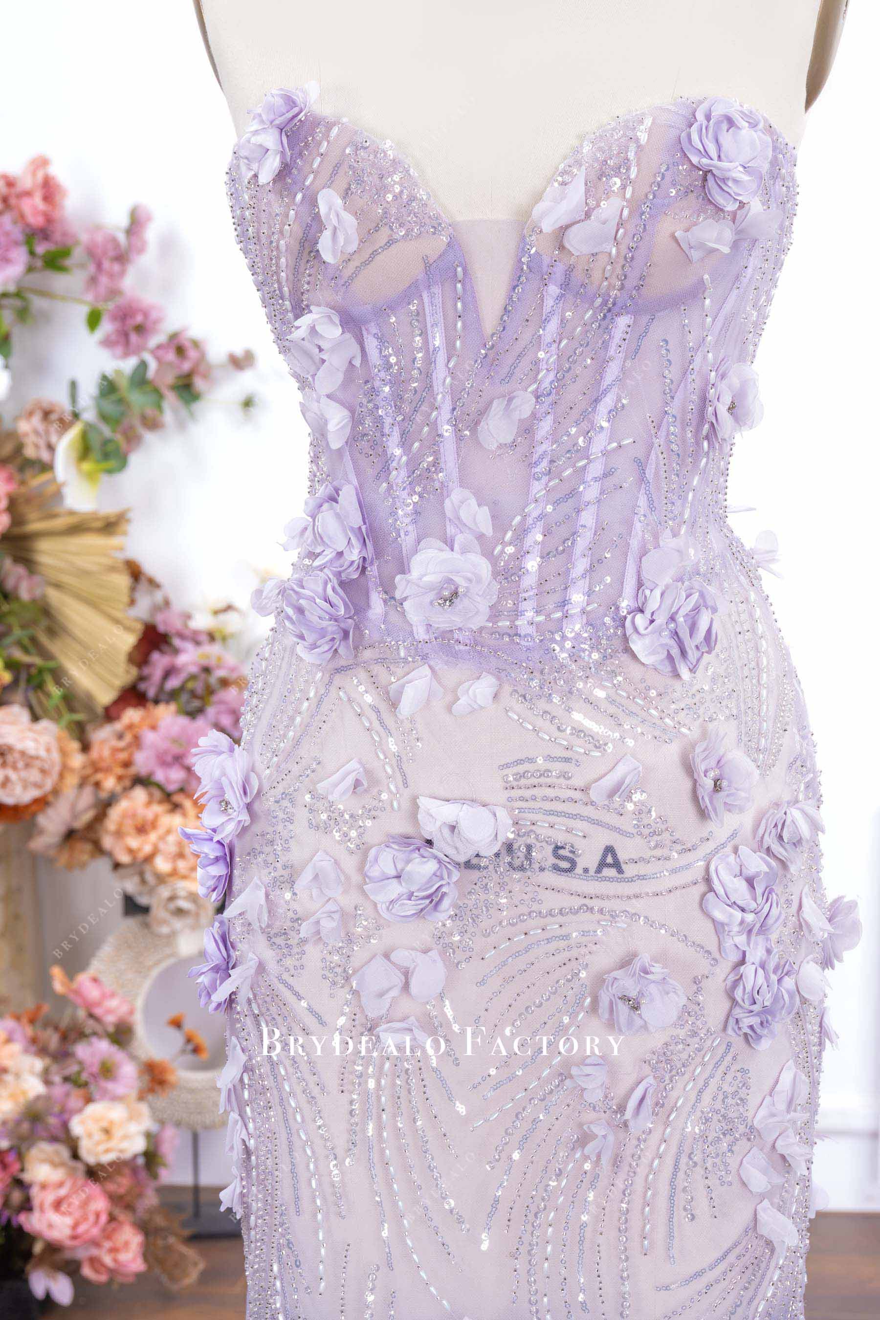 lilac sweetheart neck prom dress