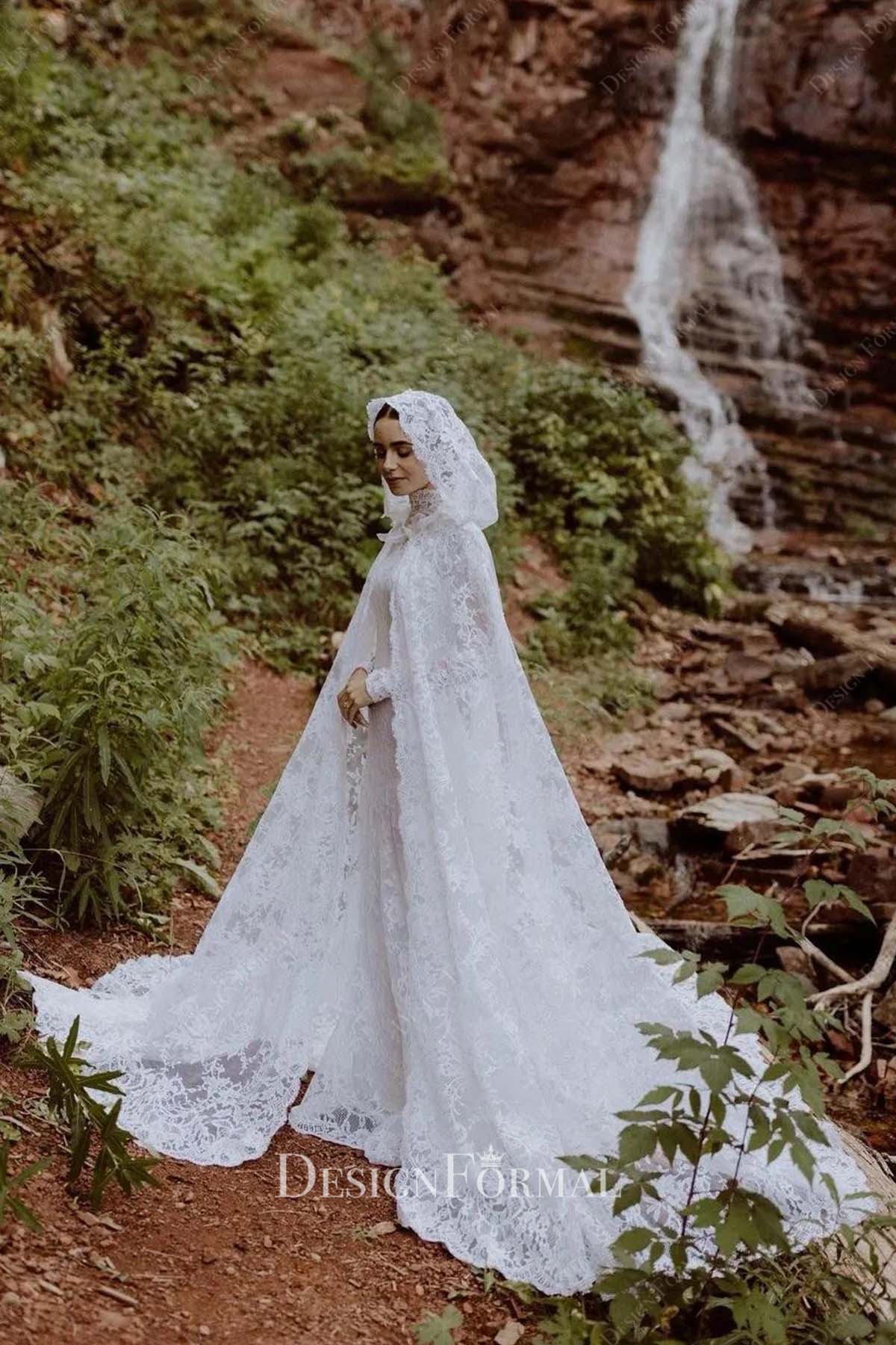 lily collins lace cloak veil wedding gown