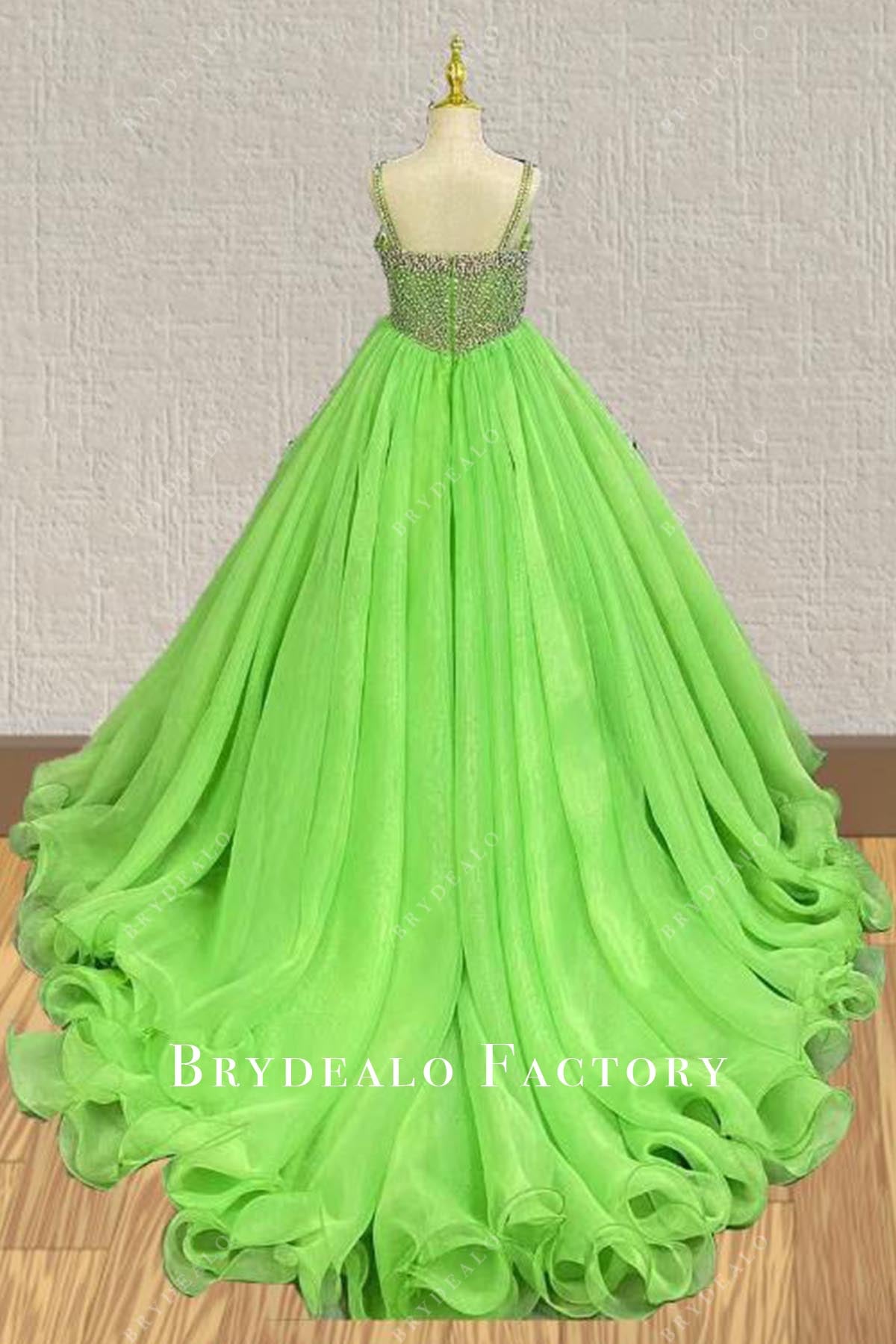 lime green court train pageant dress