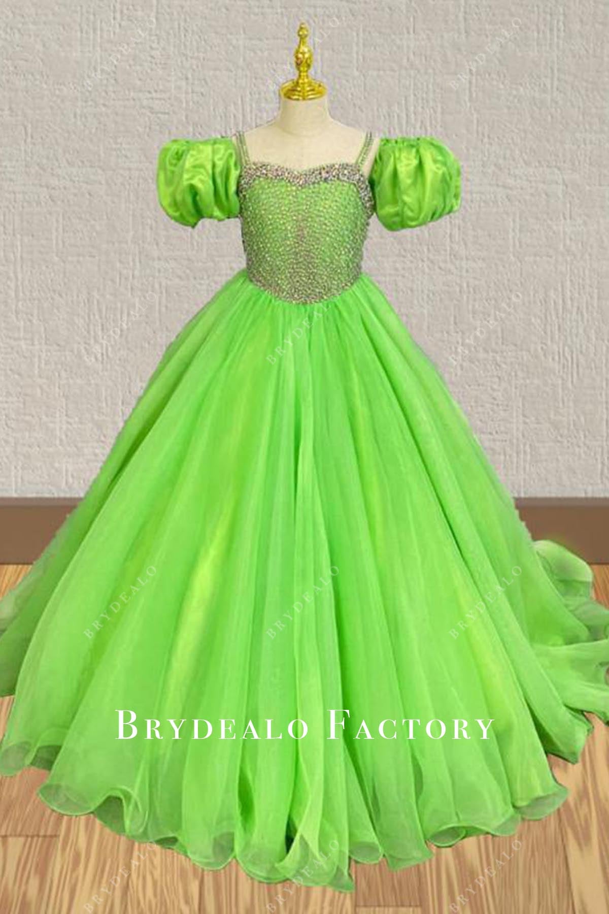 lime green detachable sleeves a line pageant dress