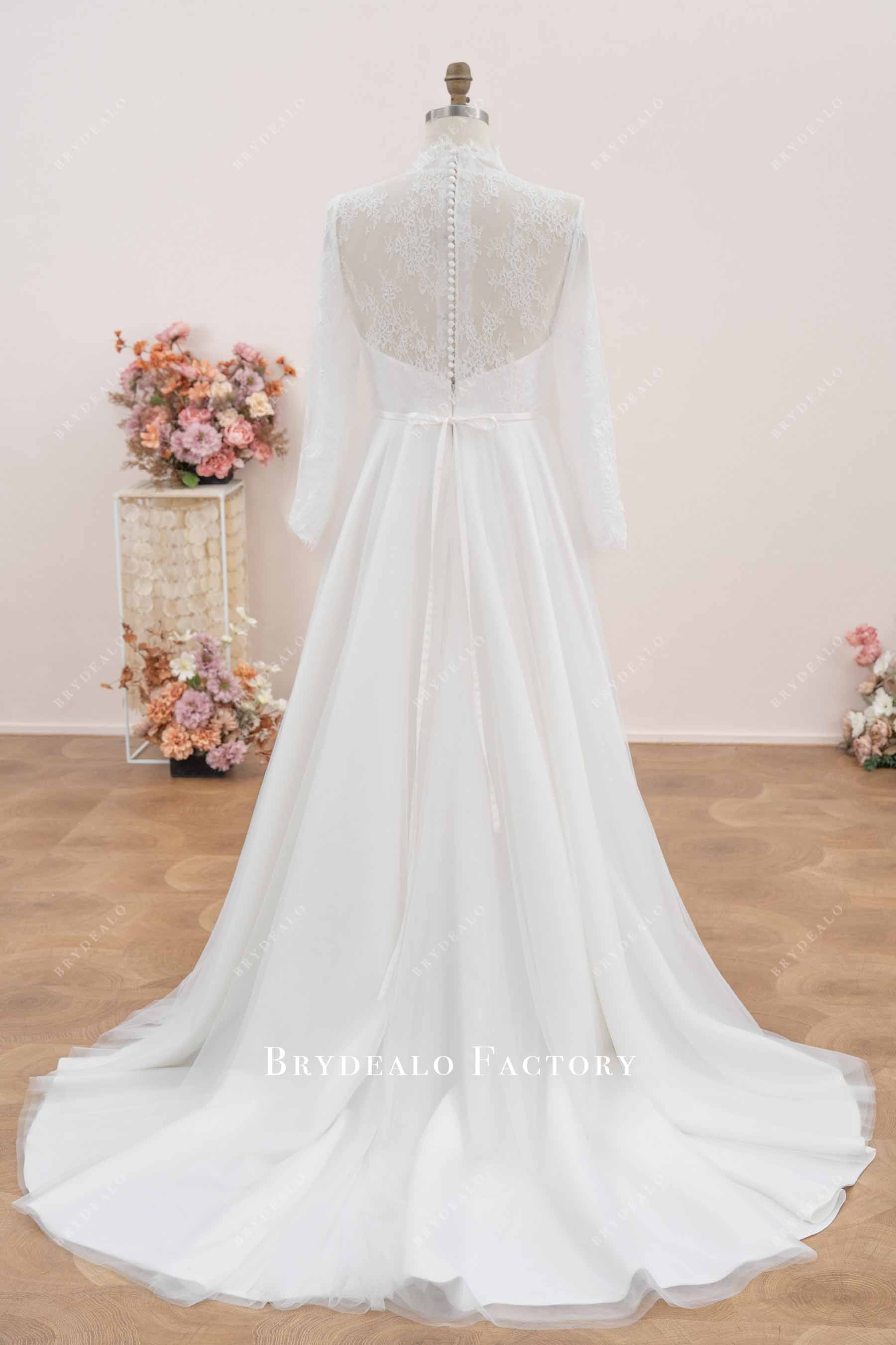 illusion back A-line long train wedding dress