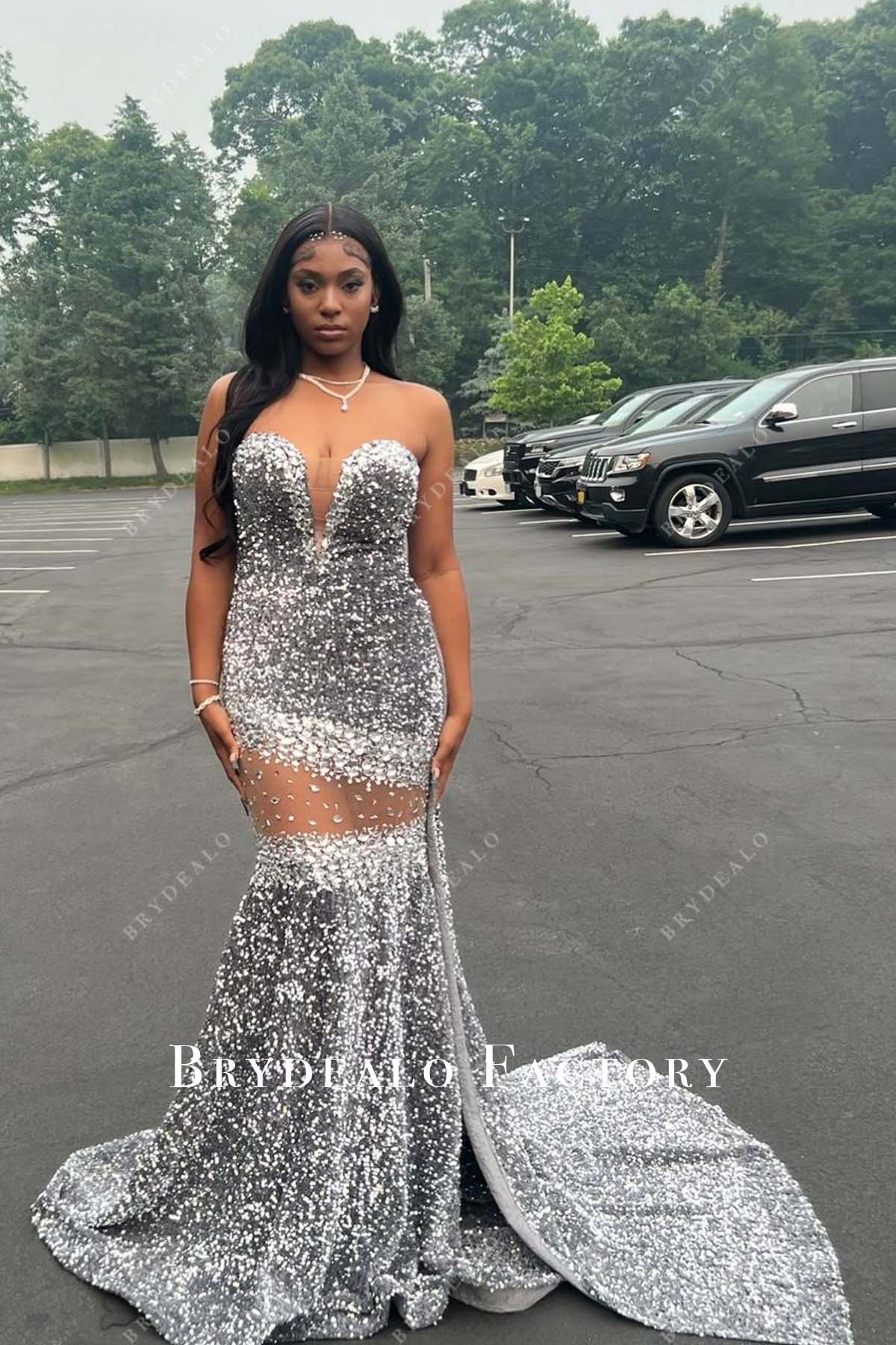 Grey Velvet And Sequin Evening Dress Crystals Silver Velvet Sequin Strapless Side Streamer Formal Dress Grey Velvet And Sequin Evening Dress Crystals Silver Velvet Sequin Strapless Side Streamer Formal Dress
