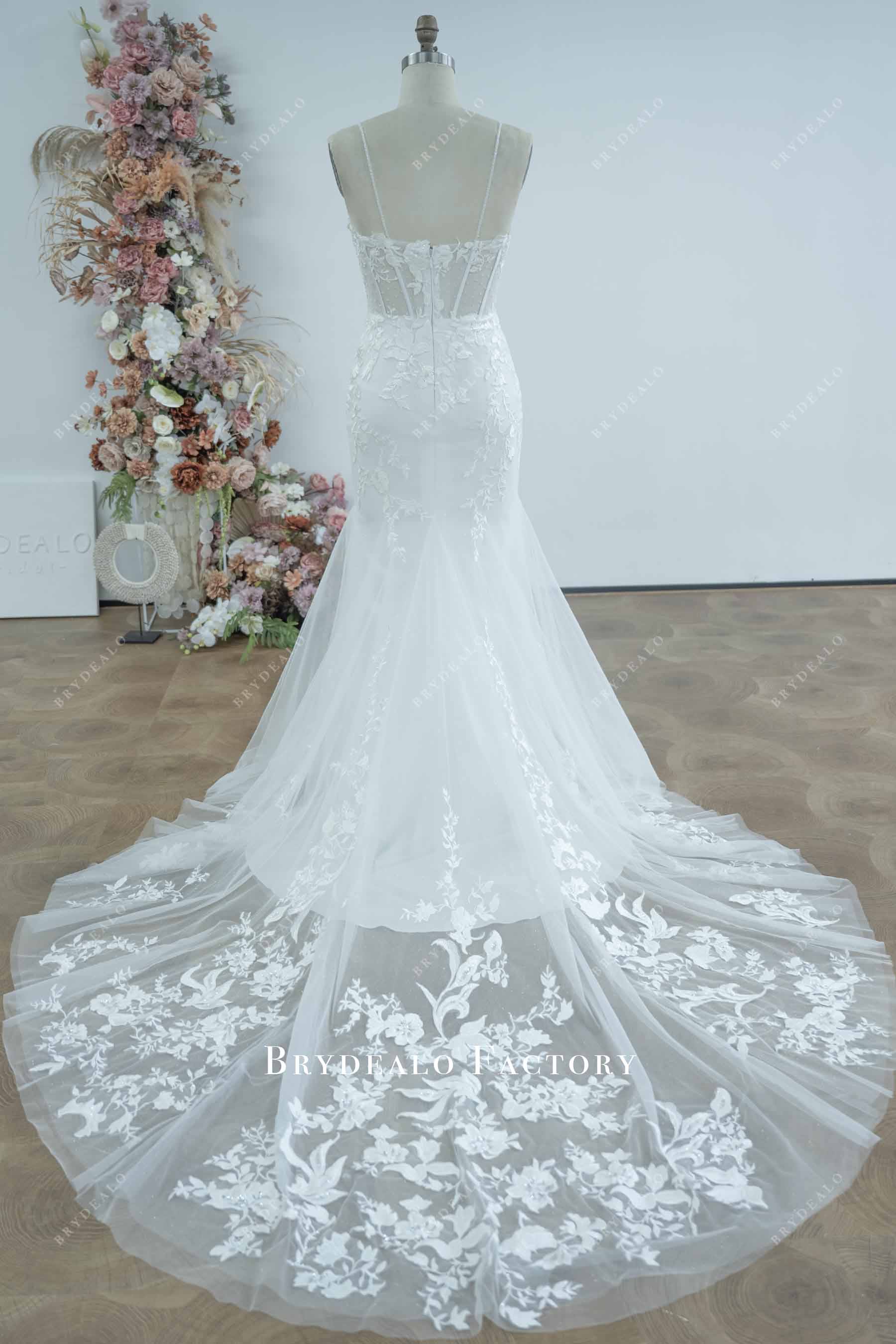 long illusion train bridal gown