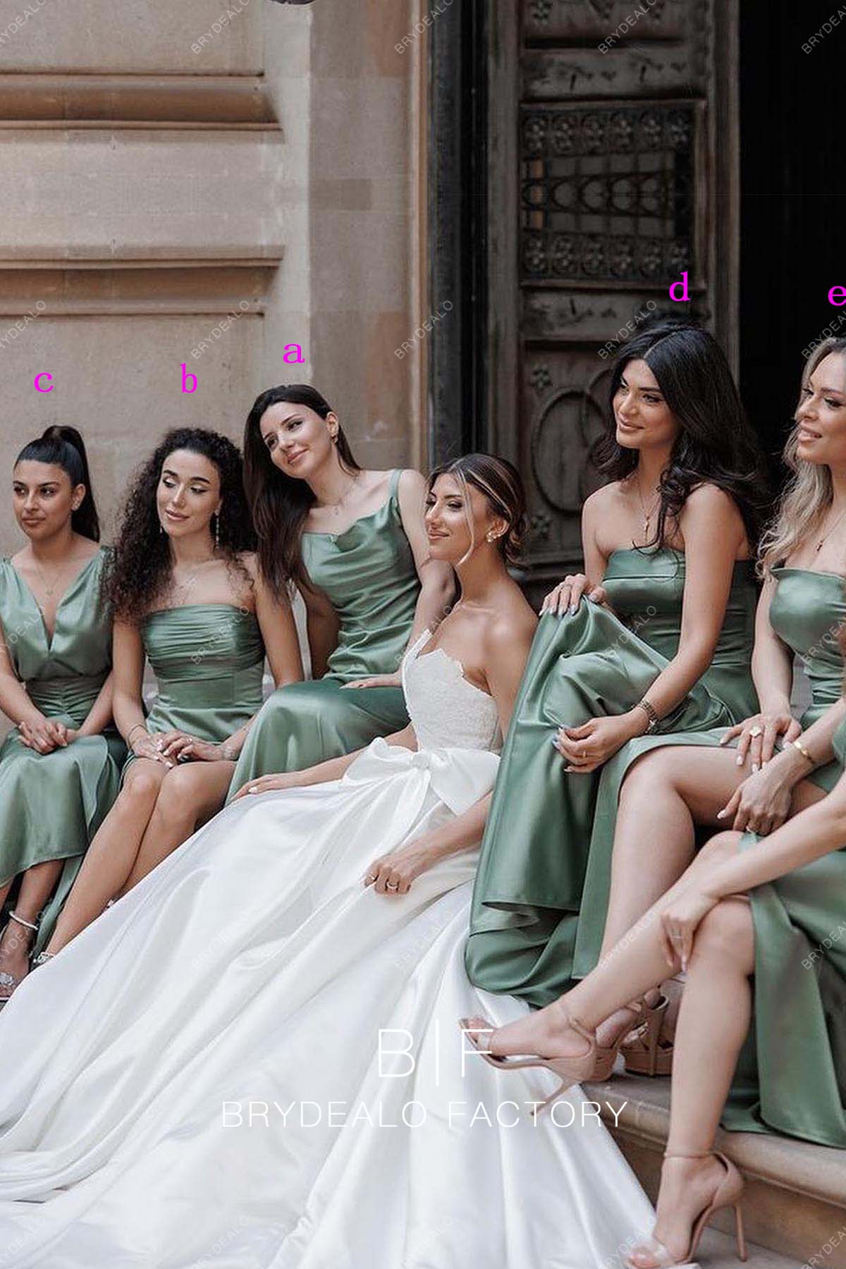 Dusty Sage Charmeuse Mismatched Bridesmaid Dresses