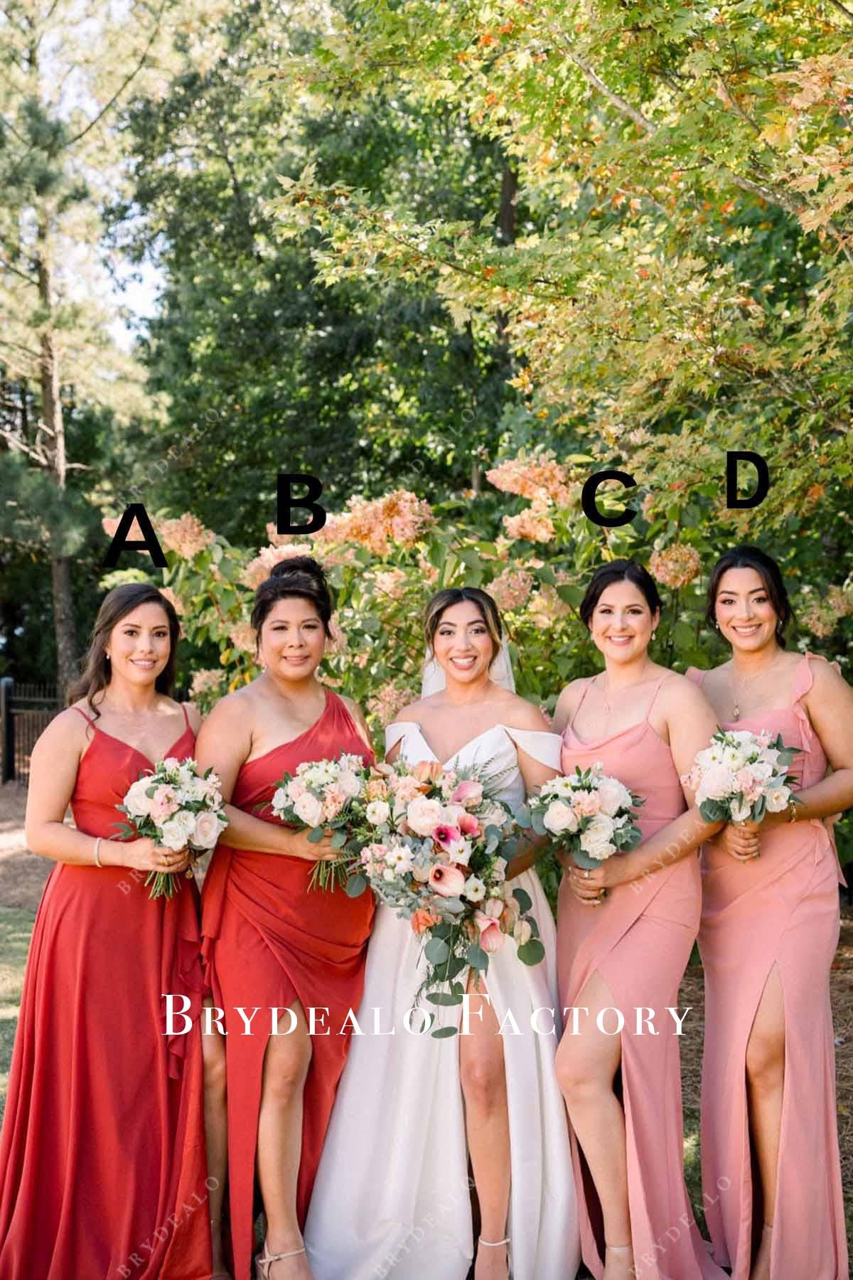Chic Sleeveless Long Mismatched Bridesmaid Dresses, Dress A