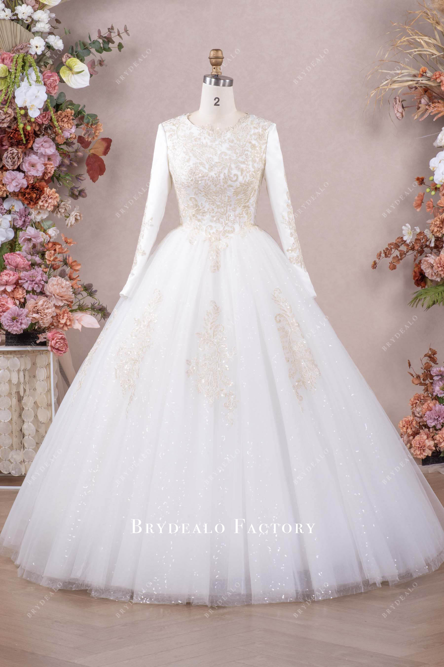 long sleeve floor length bridal gown