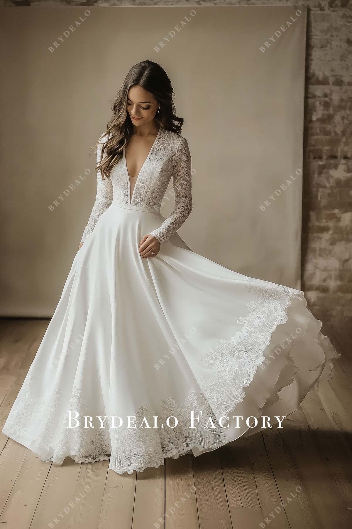 Elegant White Long Sleeves Lace A-Line Wedding Dress Elegant White Long Sleeves Lace A-Line Wedding Dress