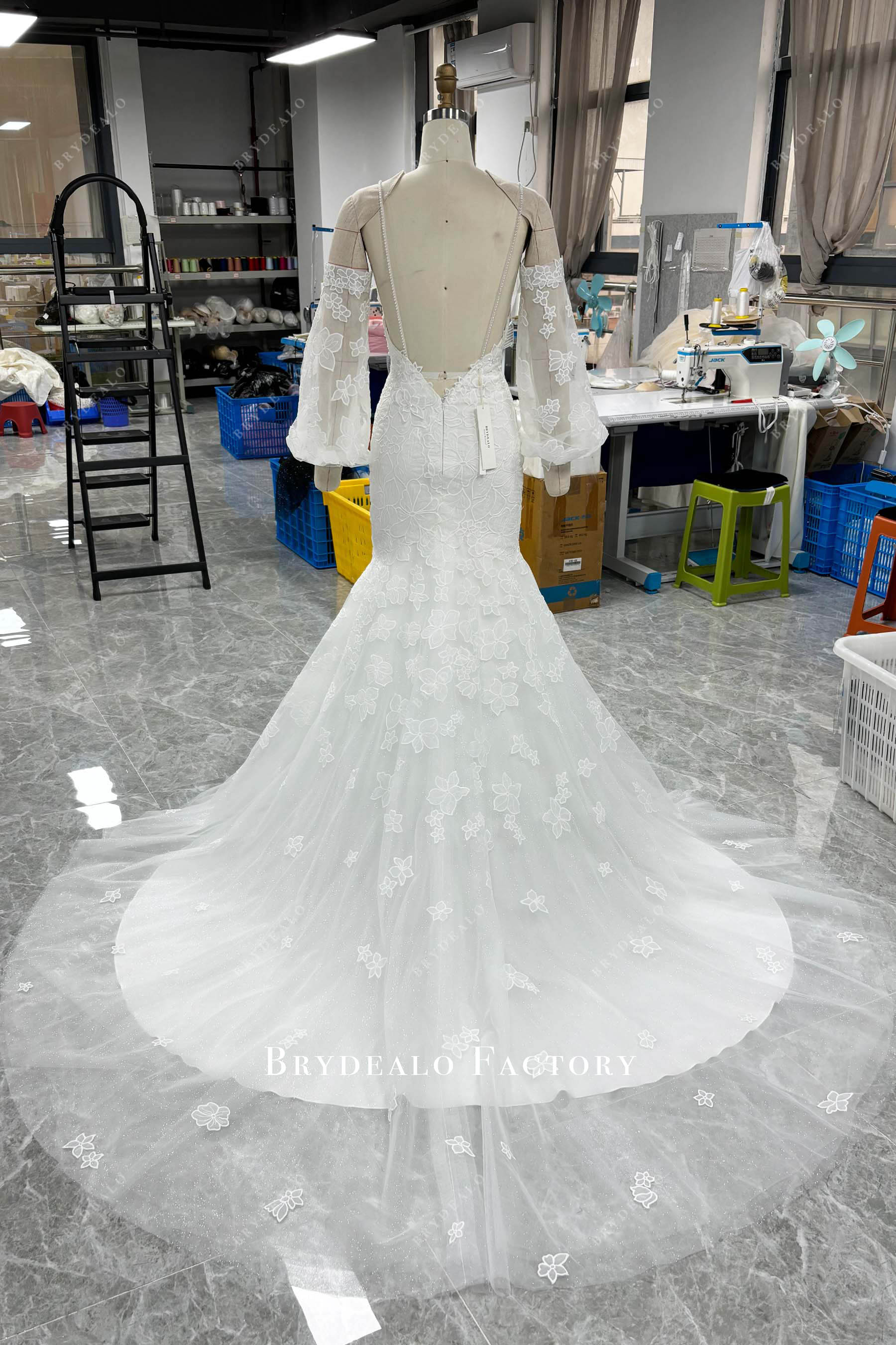 long sleeves mermaid wedding dress