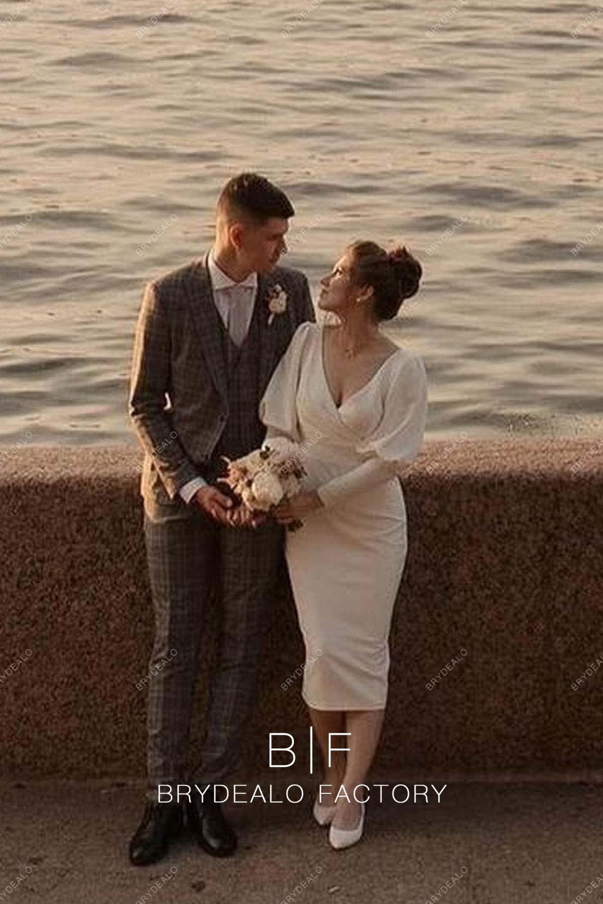 Tea Length Casual Sheath Beach Wedding Dress