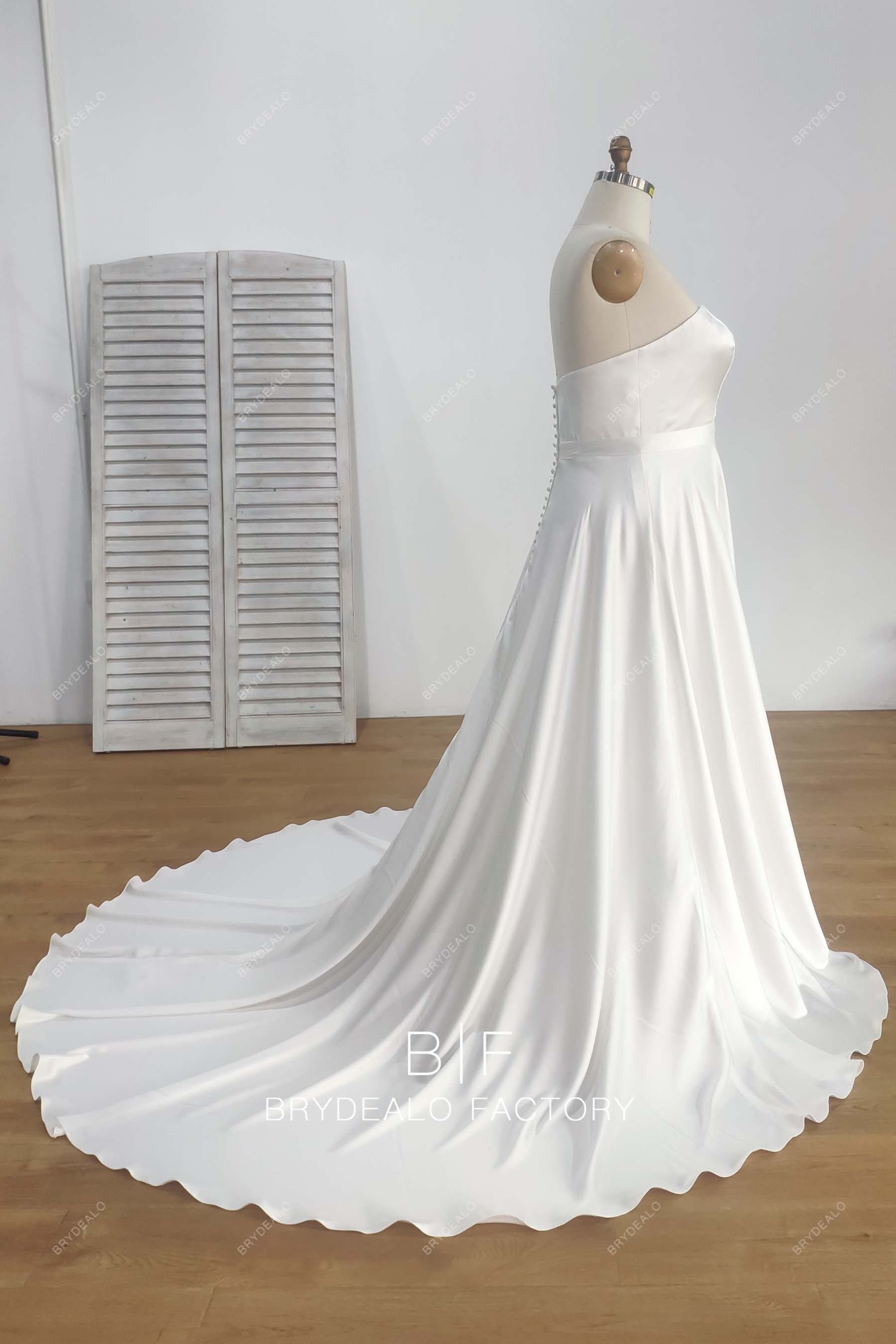 Simple Strapless Satin Destination Wedding Dress