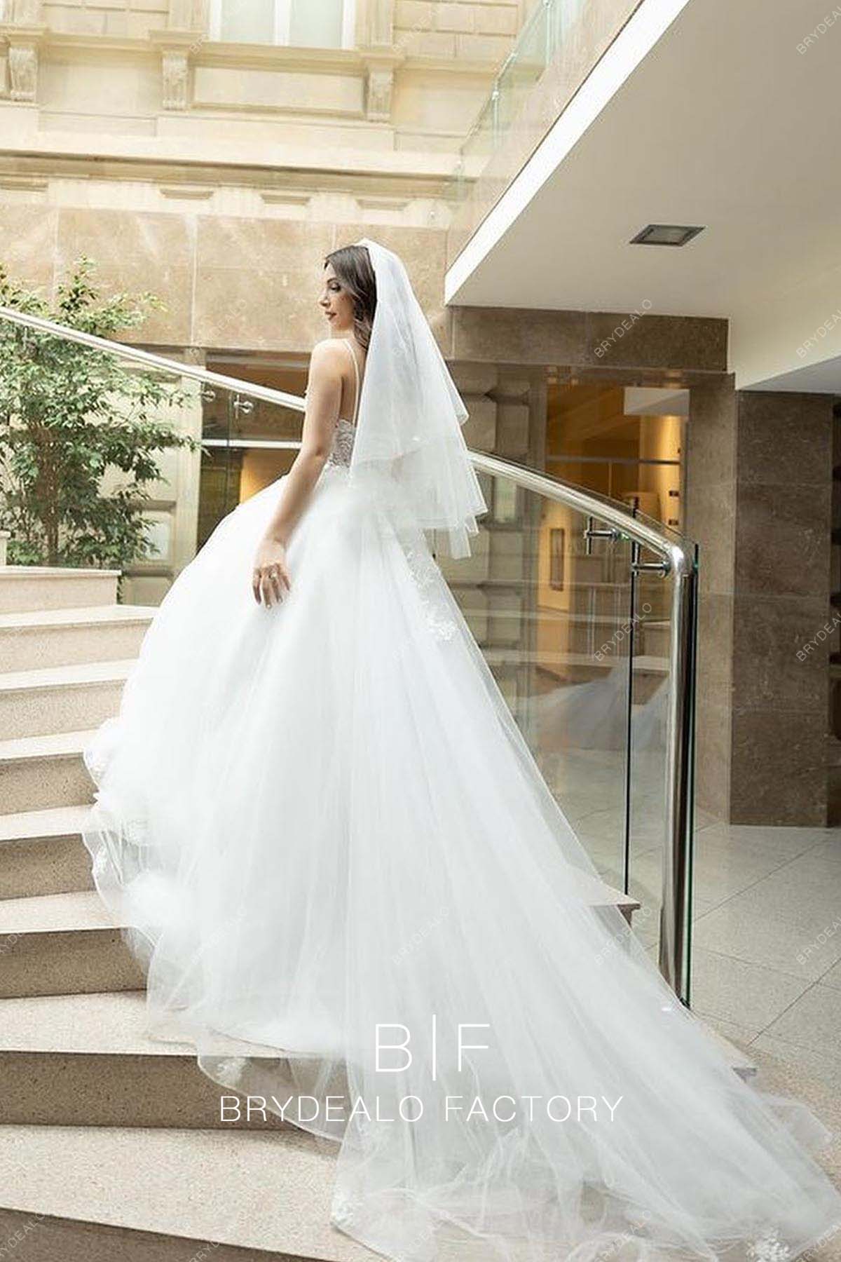 Long Train Destination Ball Gown Autumn Bridal Dress