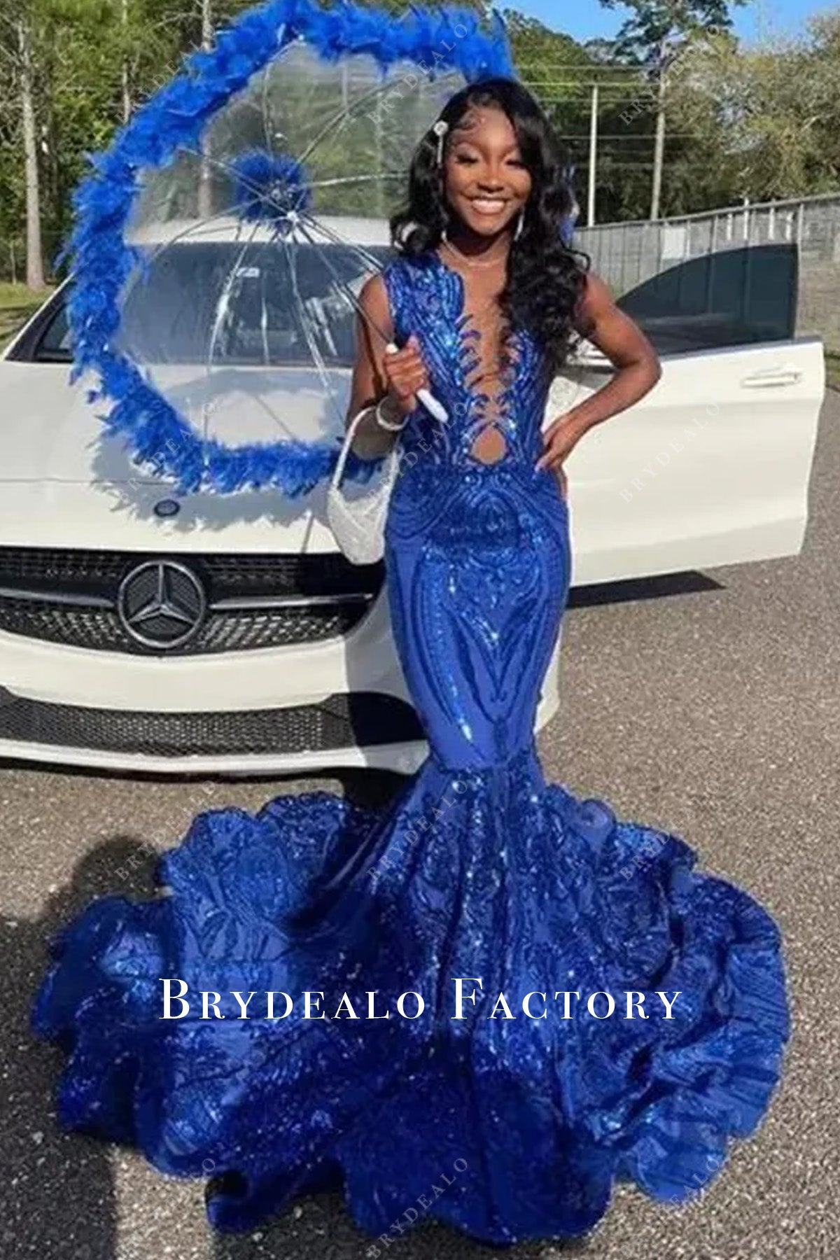 Sparkly Royal Blue Sleeveless Prom Dress