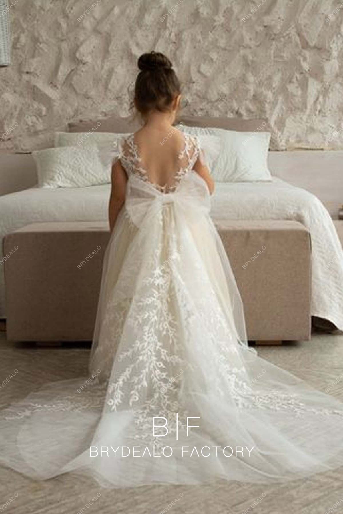open V-back lace tulle flower girl gown