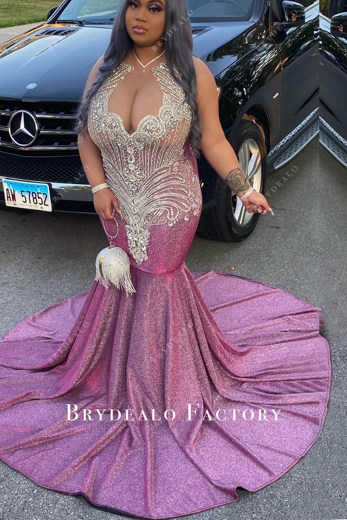 Rhinestones Plus Size Ombre Fuchsia Glitter Mermaid Prom Dress Rhinestones Plus Size Ombre Fuchsia Glitter Mermaid Prom Dress