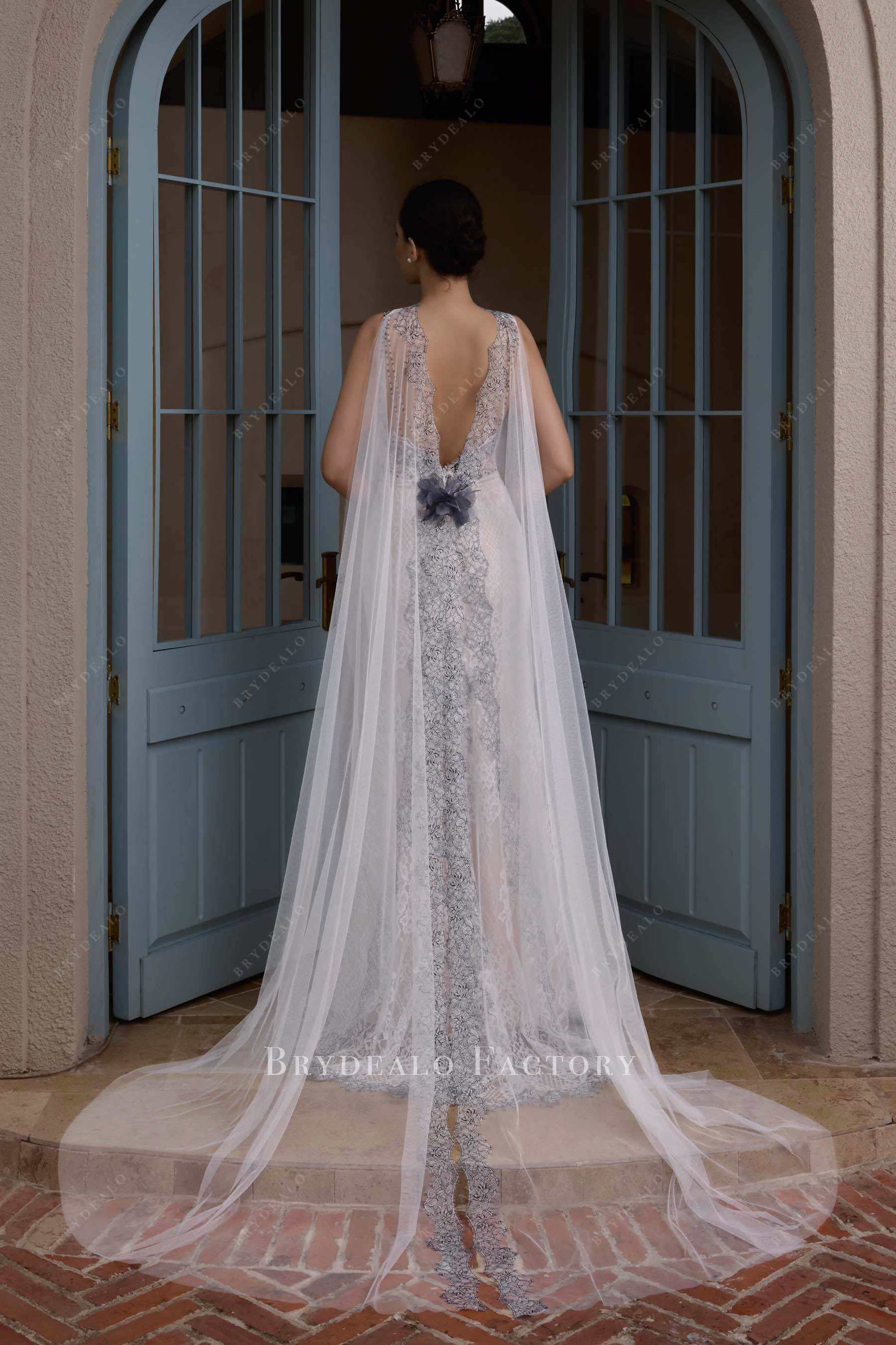 long tulle shawl wedding dress
