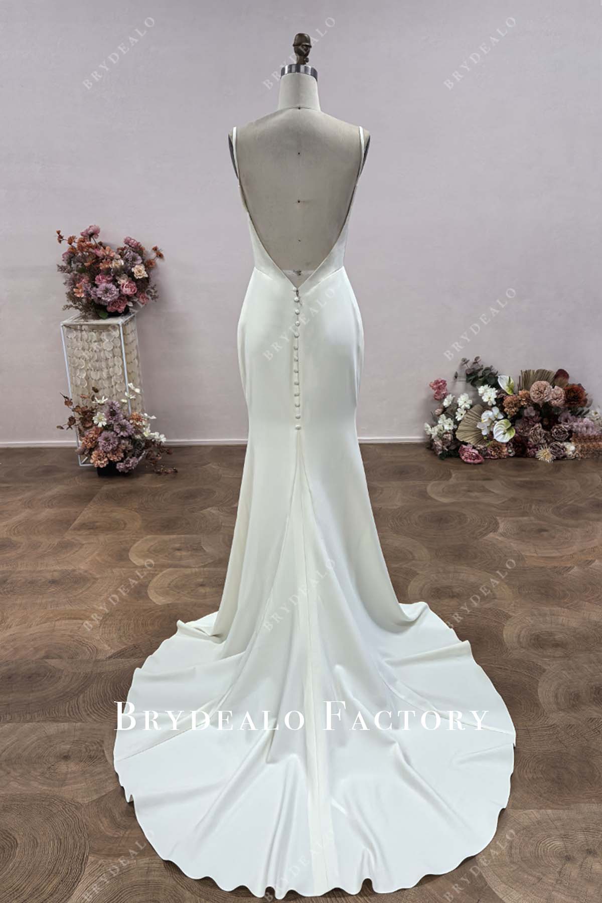 low back chapel train wedding dress