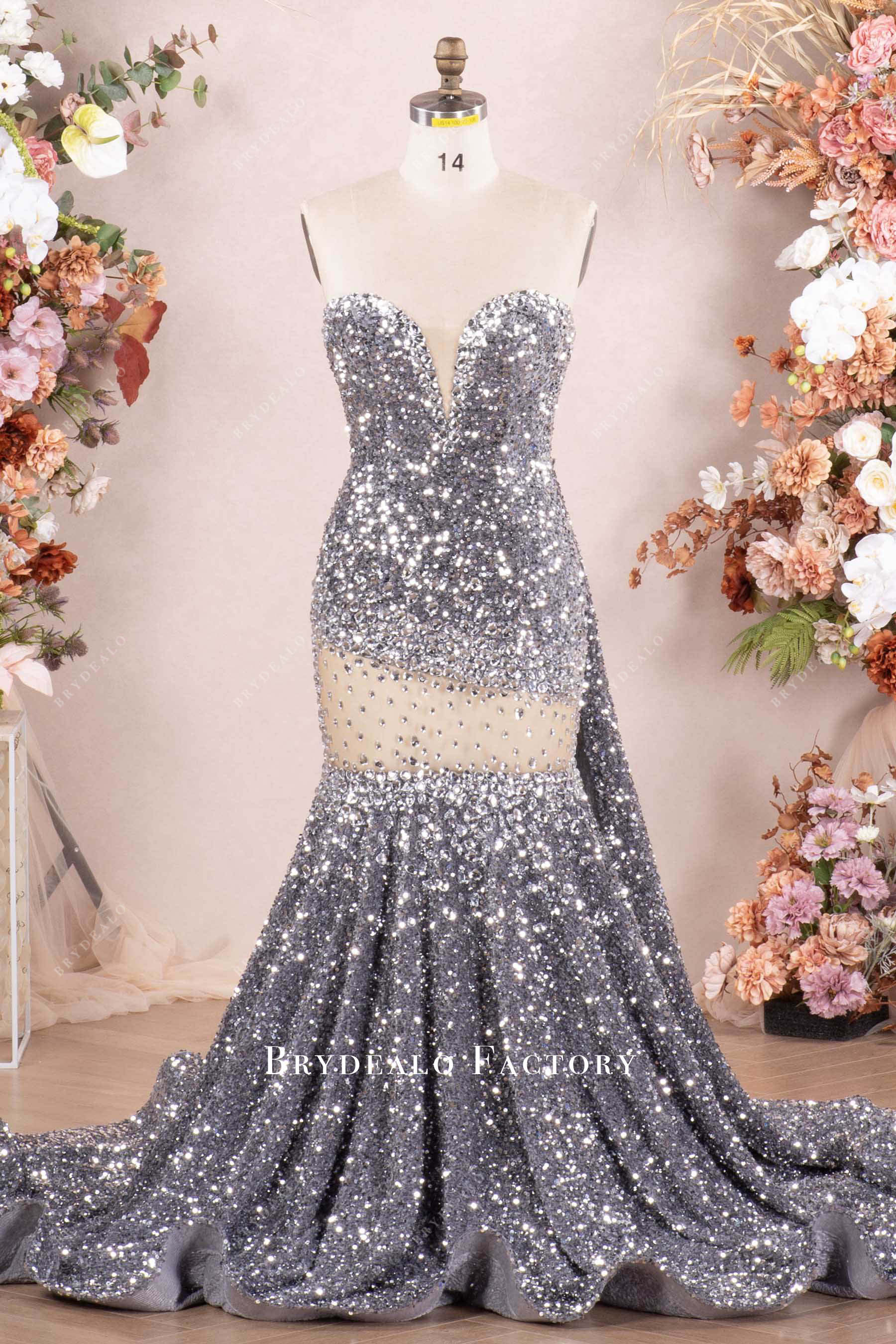 Luxurious Silver Rhinestone Velvet Sequin Long Prom Dress Luxurious Silver Rhinestone Velvet Sequin Long Prom Dress