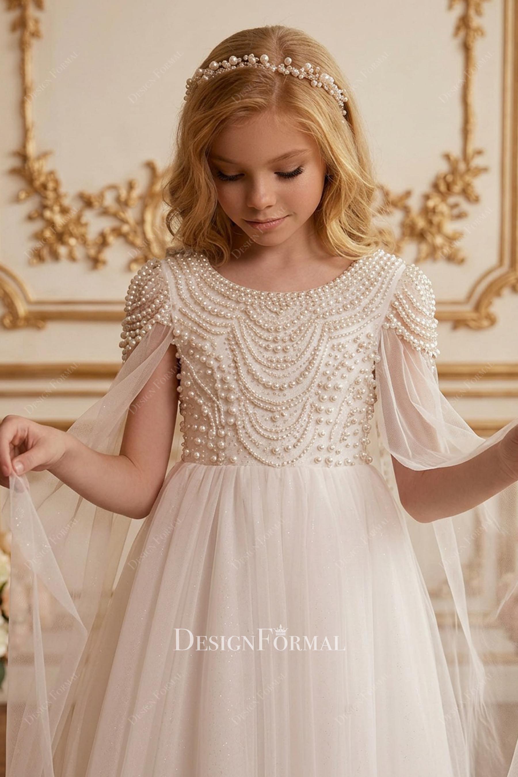 luxury pearl bodice first Coummunion dress